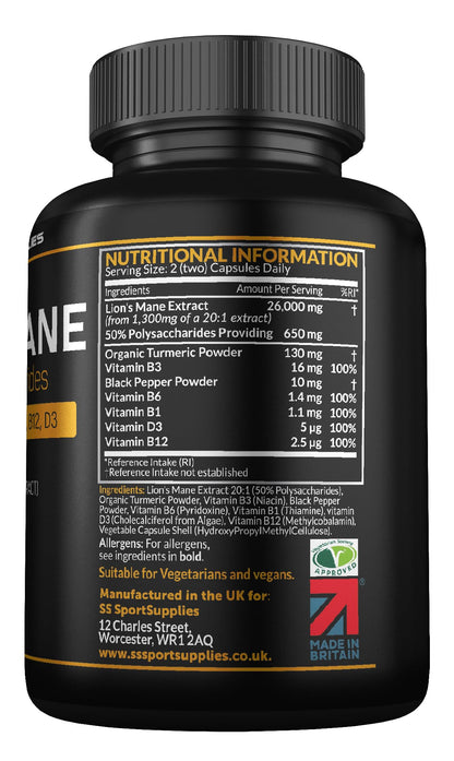 Lions Mane Supplement High Strength 26,000mg Plus 5 Vitamins SS Sport SuppliesUS supplements