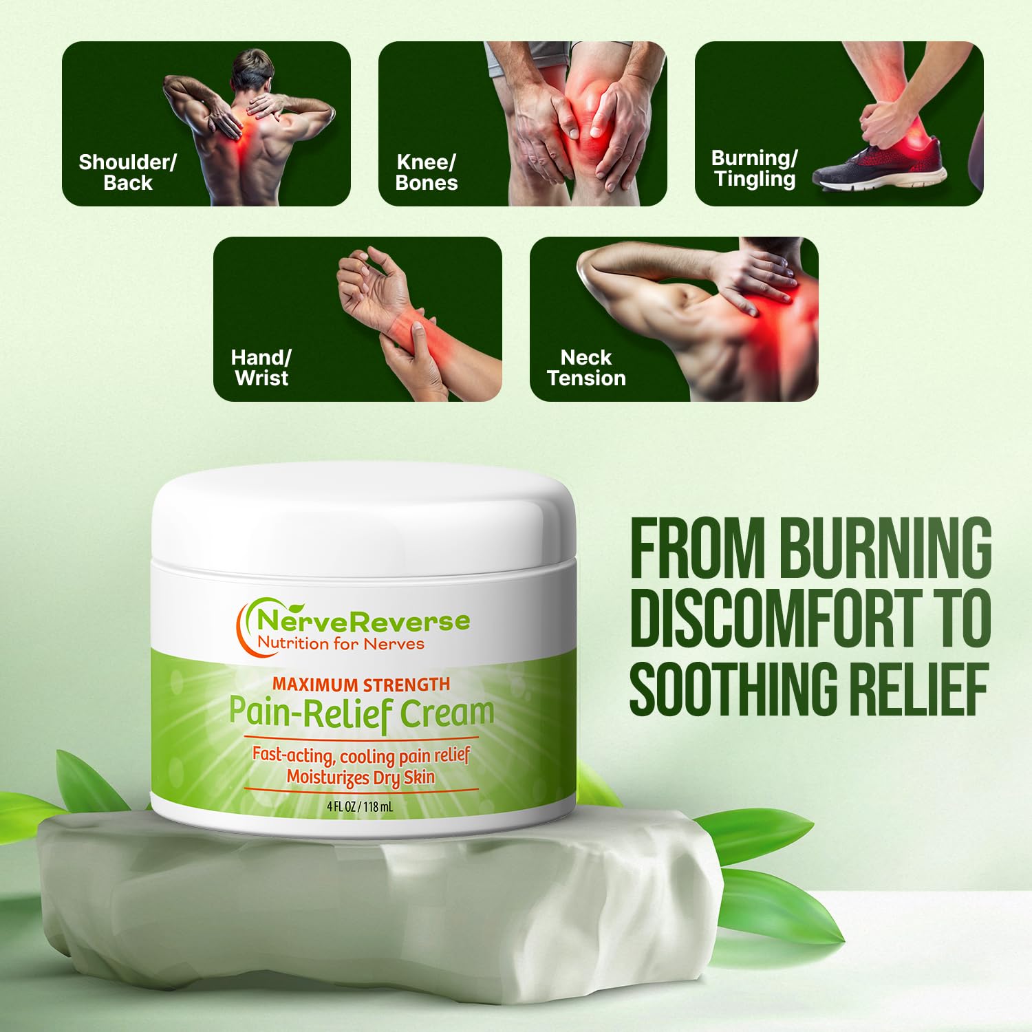 NerveReverse - Neuropathy Pain Relief Cream for feet, Hands, Legs Toes. Large 4 OZ. JAR. Fast-Acting, Maximum Strength Cream with 4% Menthol, MSM, L-Carnitine, L-Arginine, Vitamin E, Vitamin B6 NERVEREVERSE NUTRITION FOR NERVESAu supplements