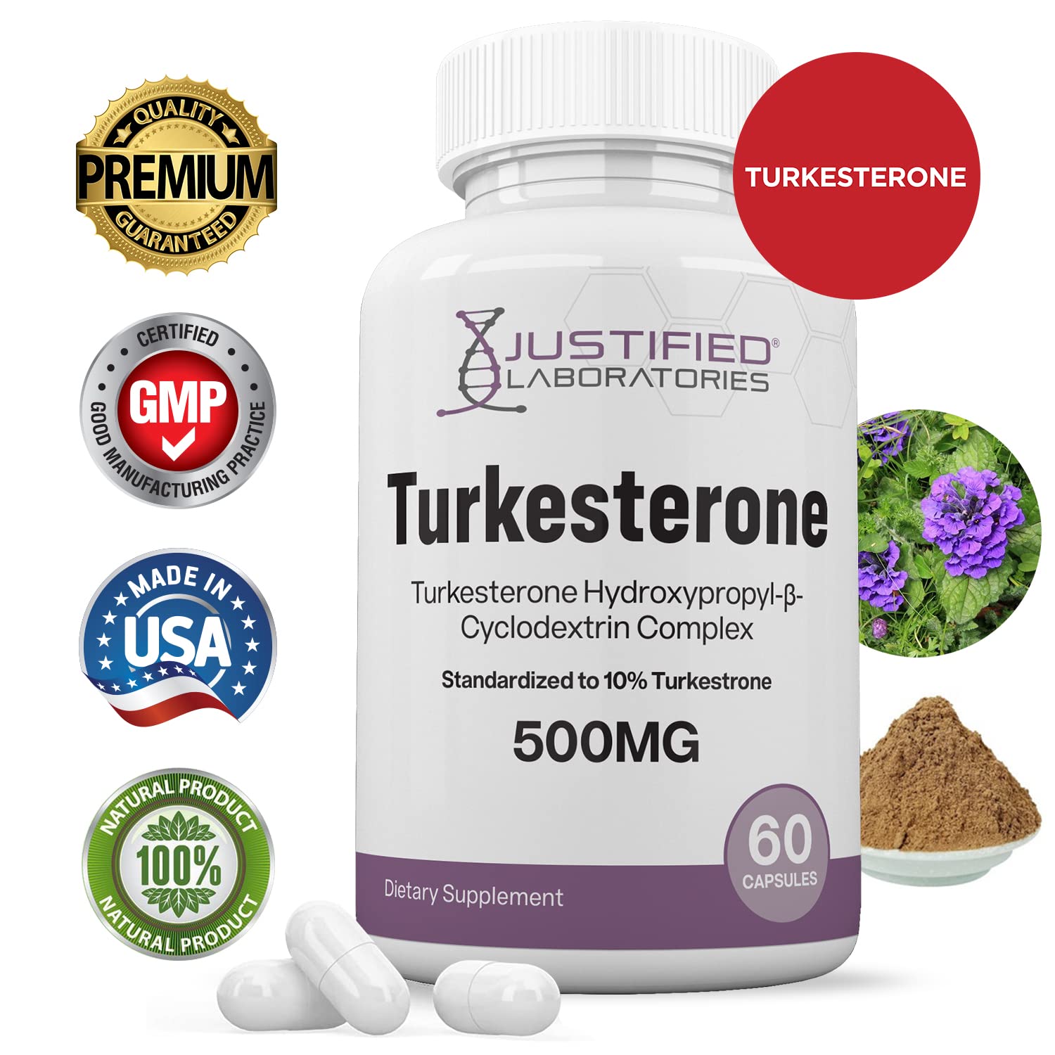 Justified Laboratories (5 Pack Turkesterone 500mg 10% Standardized Naturally Increase Justified LaboratoriesUS supplements