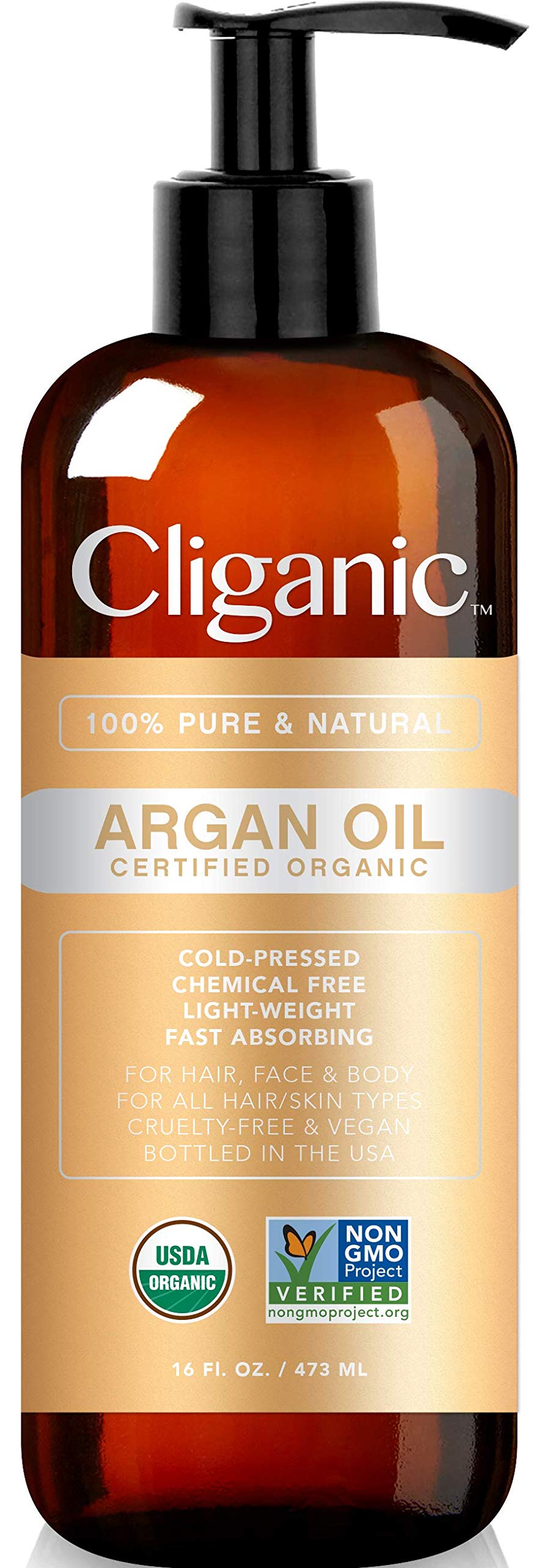 Cliganic Organic Argan Oil 16oz with Pump, 100% Pure | Bulk for Hair, Face & Skin CliganicAu supplements