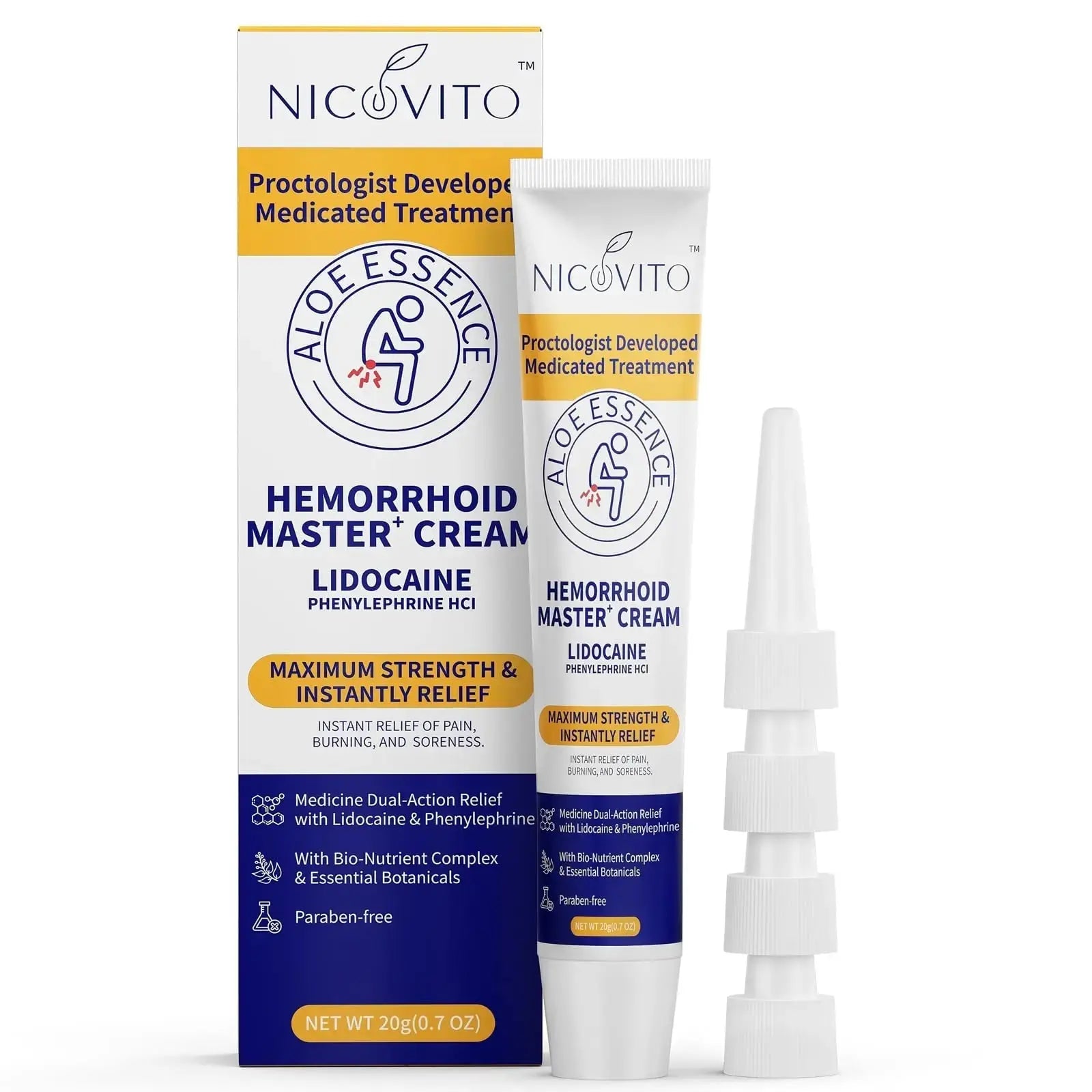 NICOVITO Hemorrhoid & Fissure Treatment Cream, 4% Lidocaine & Phenylephrine HCl Ointment, Maximum Strength Fast Relief for Pain, Itching & Swelling, External Use (0.7 oz) NICOVITOAu supplements