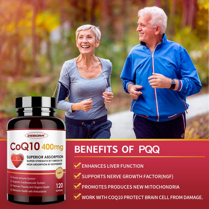 CoQ10-400mg-Softgels with PQQ, BioPerine & Omega-3, Coenzyme Q10(Ubiquinone) ZEBORAUS supplements