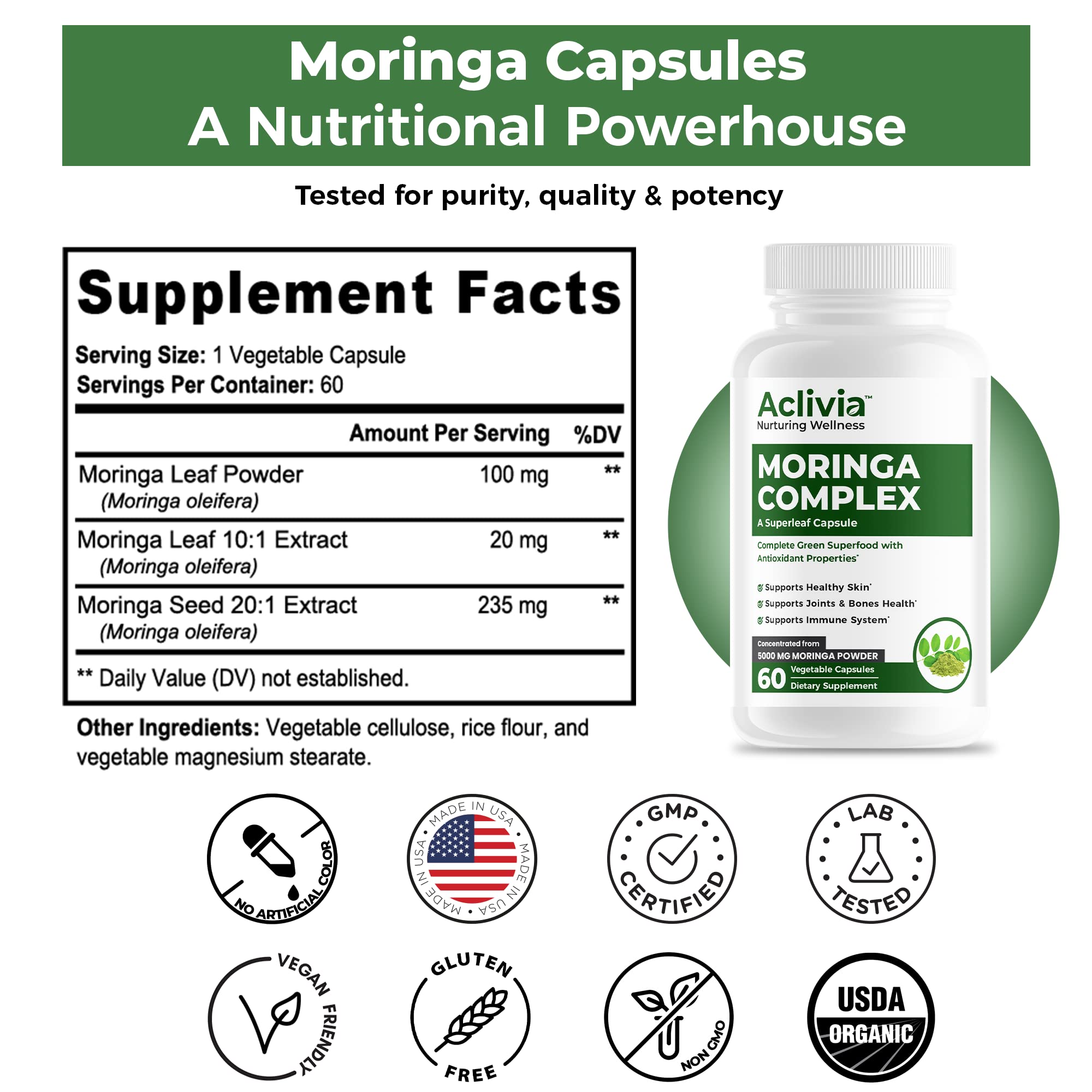 Aclivia - Moringa Complex - Maximum Strength Moringa Oleifera Leaf & Seed Supplement - Superfood Capsules with Antioxidant Properties - 5000mg - 60 Capsules AcliviaAu supplements