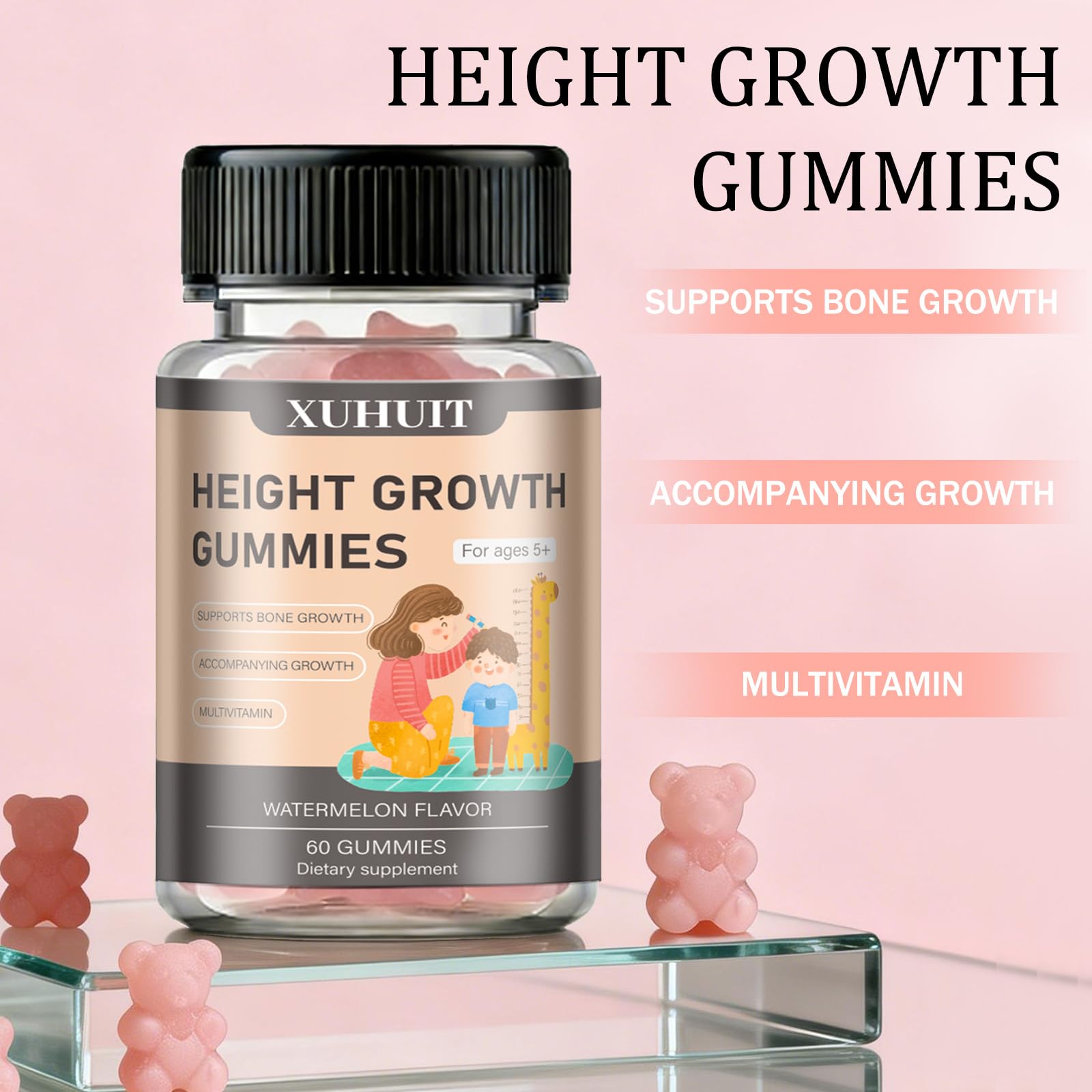 ZYGCDZ Growth Gummies for Kids & Teens - Natural Height Support with Vitamin D3, K2, Calcium & Ashwagandha - Bone Strength Supplement for Picky Eaters Ages 5+ (Watermelon Flavor) (1) ZYGCDZAu supplements
