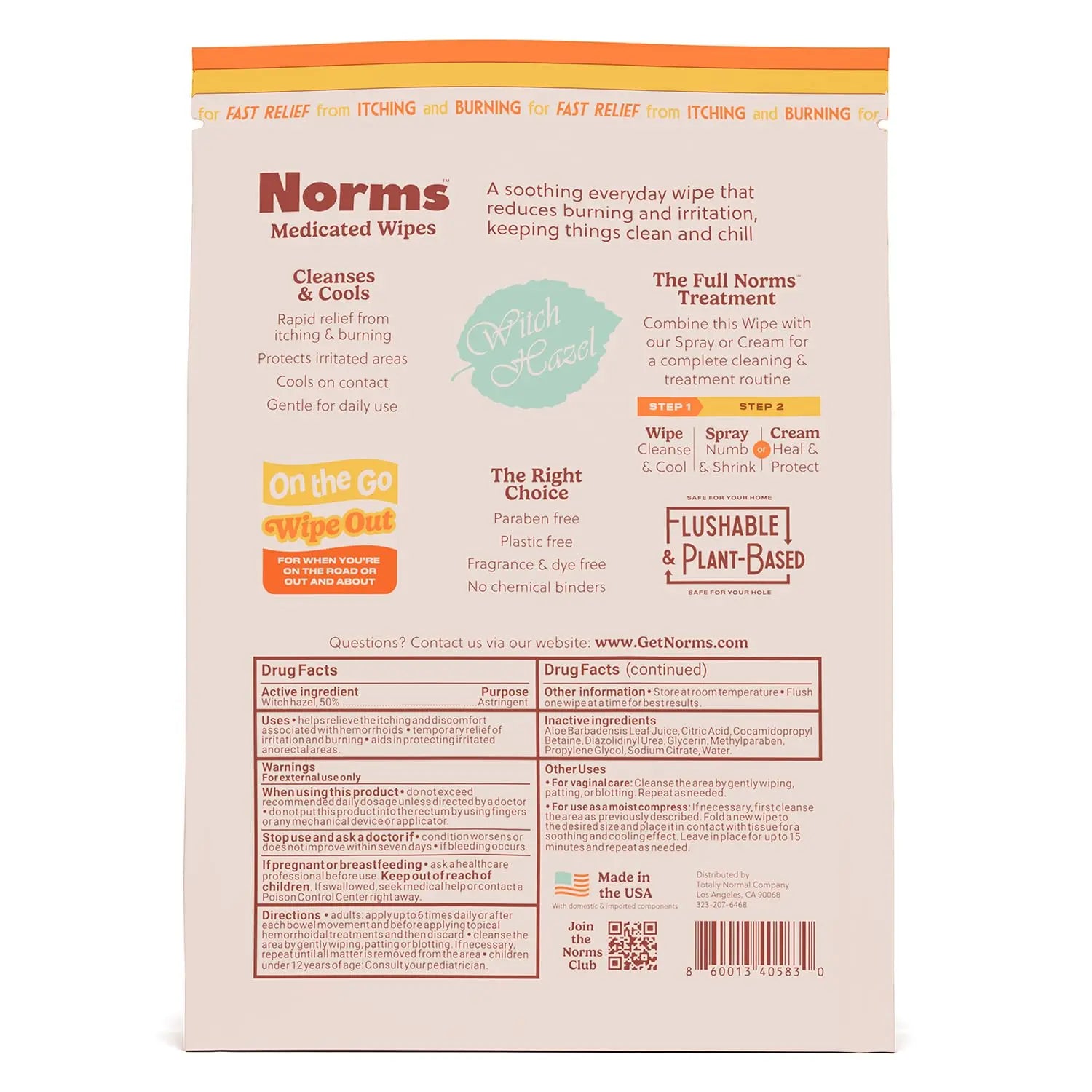 Norms Wipe Outs Hemorrhoid Wipes, 24 Individually Wrapped Witch Hazel Wipes with Aloe to Soothe and Cool Itching, Burning and Irritation, Flushable Septic Safe, Plant Based & Plastic-Free NormsAu supplements