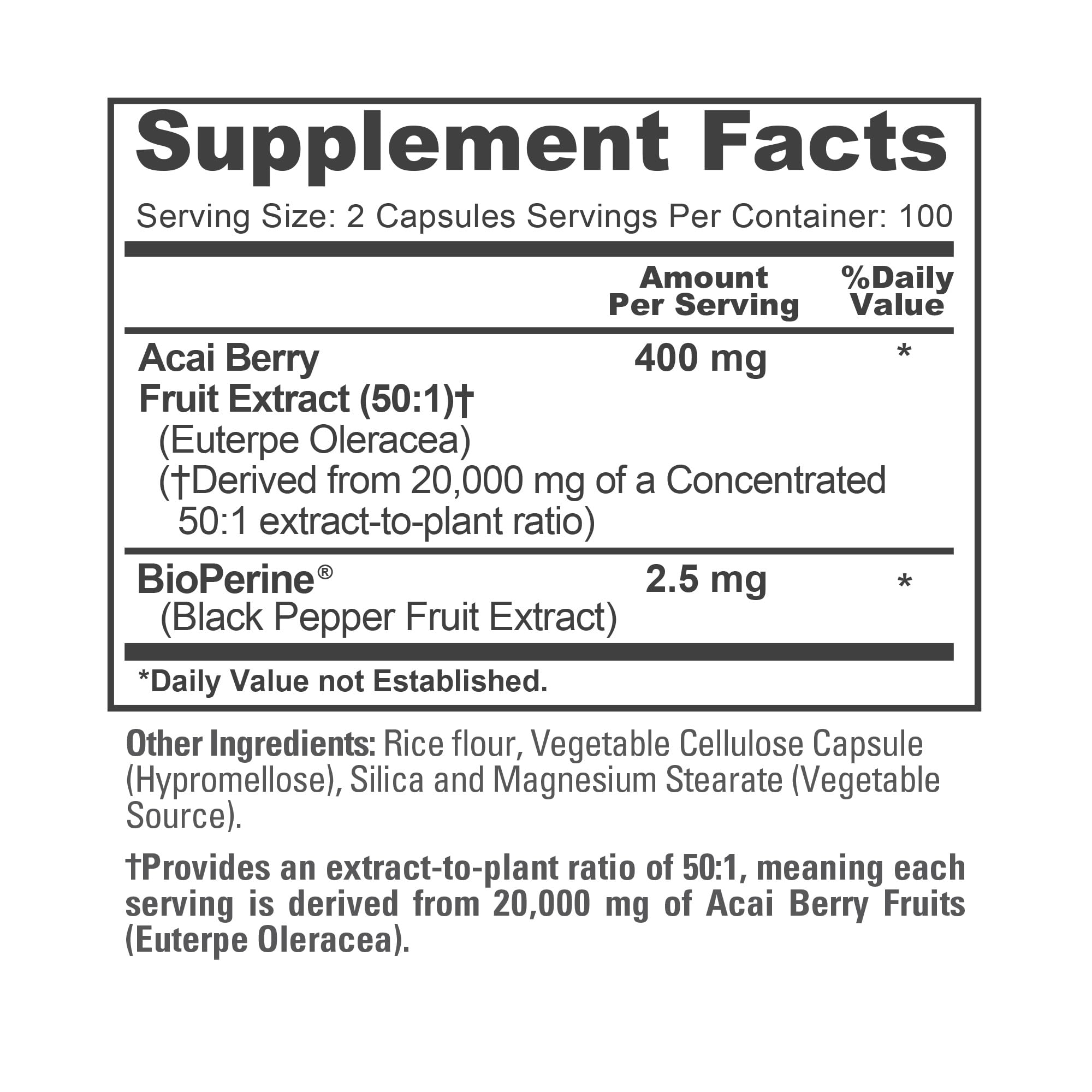 NusaPure Acai Berry 50:1 Extract - Suitable for Vegetarian/Vegan, Non - GMO - 20000 mg - 200 Capsules NusaPureAu supplements