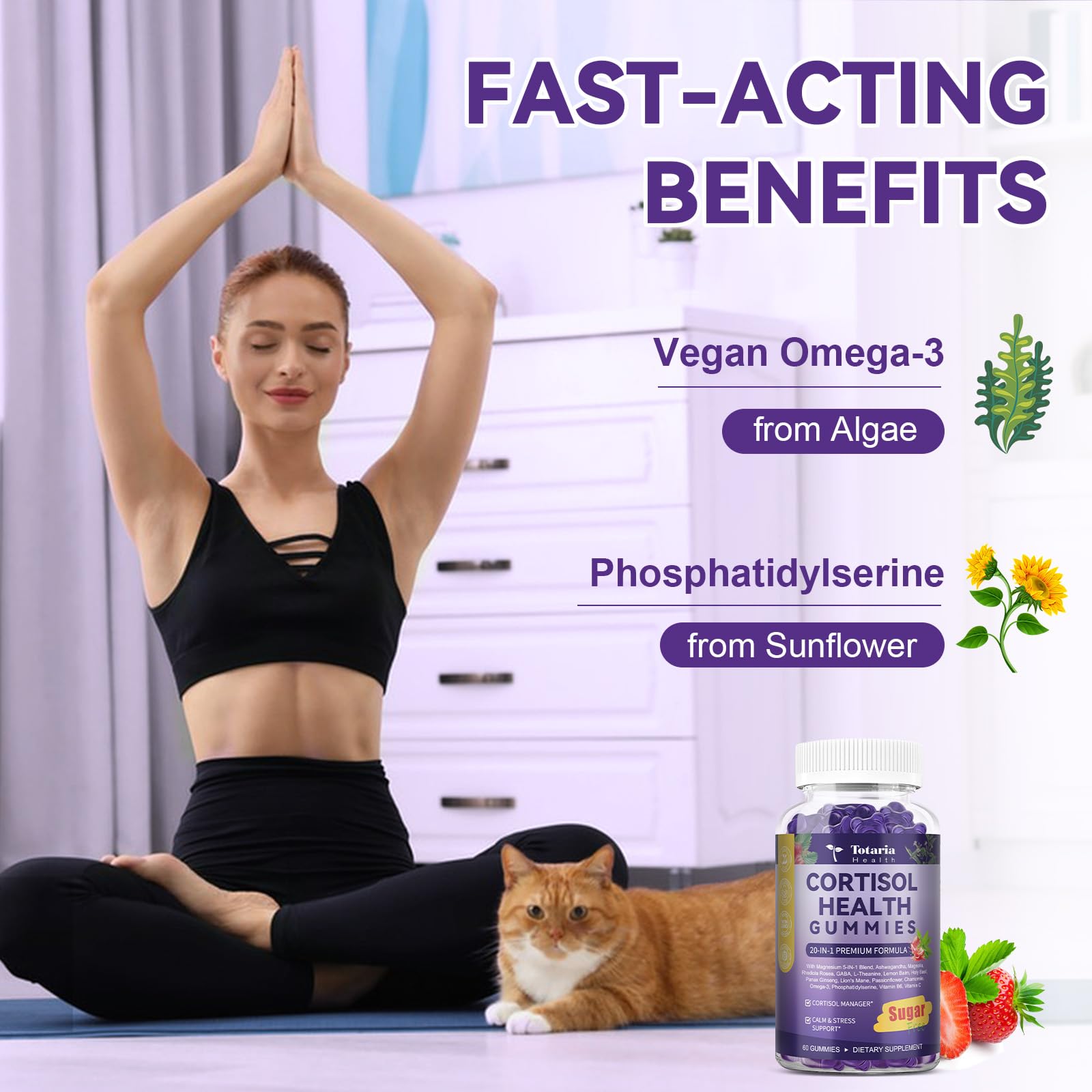 Cortisol Supplements for Women & Men 20-in-1 Cortisol Gummies with Ashwagandha Rhodiola Rosea Magnesium Phosphatidylserine Calm Focus Mood Support Healthy Cortisol Levels 30 Day Supply TotariaAu supplements