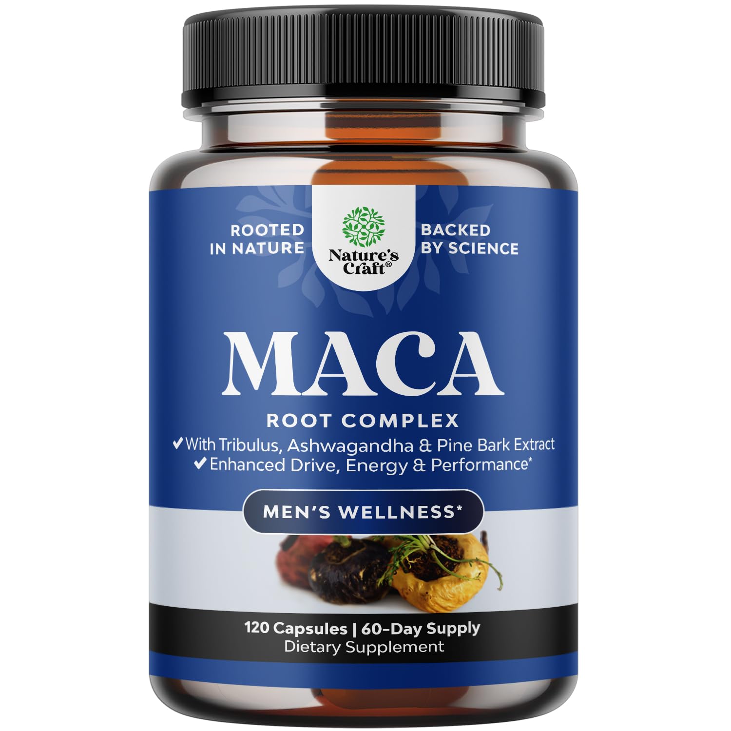 Potent Black Maca Root Capsules for Men - Herbal Wellness Supplement with Siberian Ginseng Ashwagandha and Black Maca Root - Men’s Wellness Supplement to Support General Health - 120 Count Natures CraftAu supplements