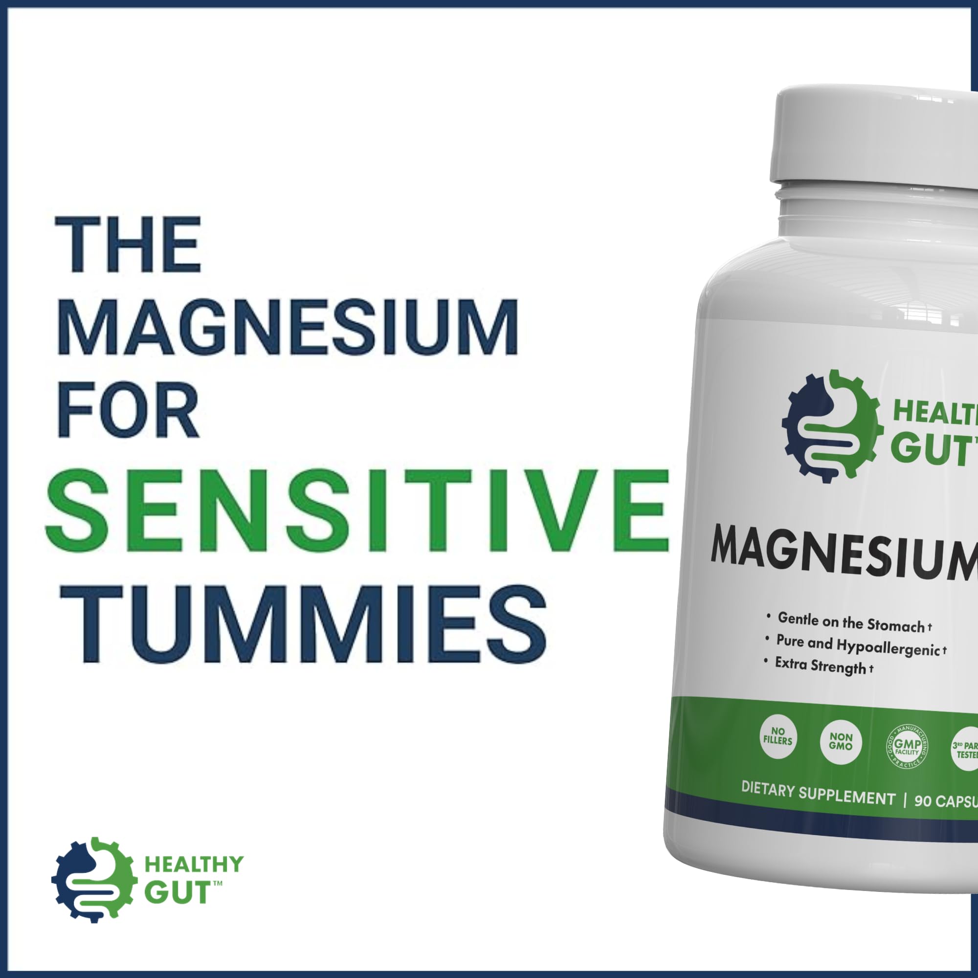 Healthy Gut Magnesium-HP | Ultra Pure Magnesium Glycinate Capsules with Zero Fillers | 180 mg Magnesium Glycinate | 90 Servings Healthy GutAu supplements
