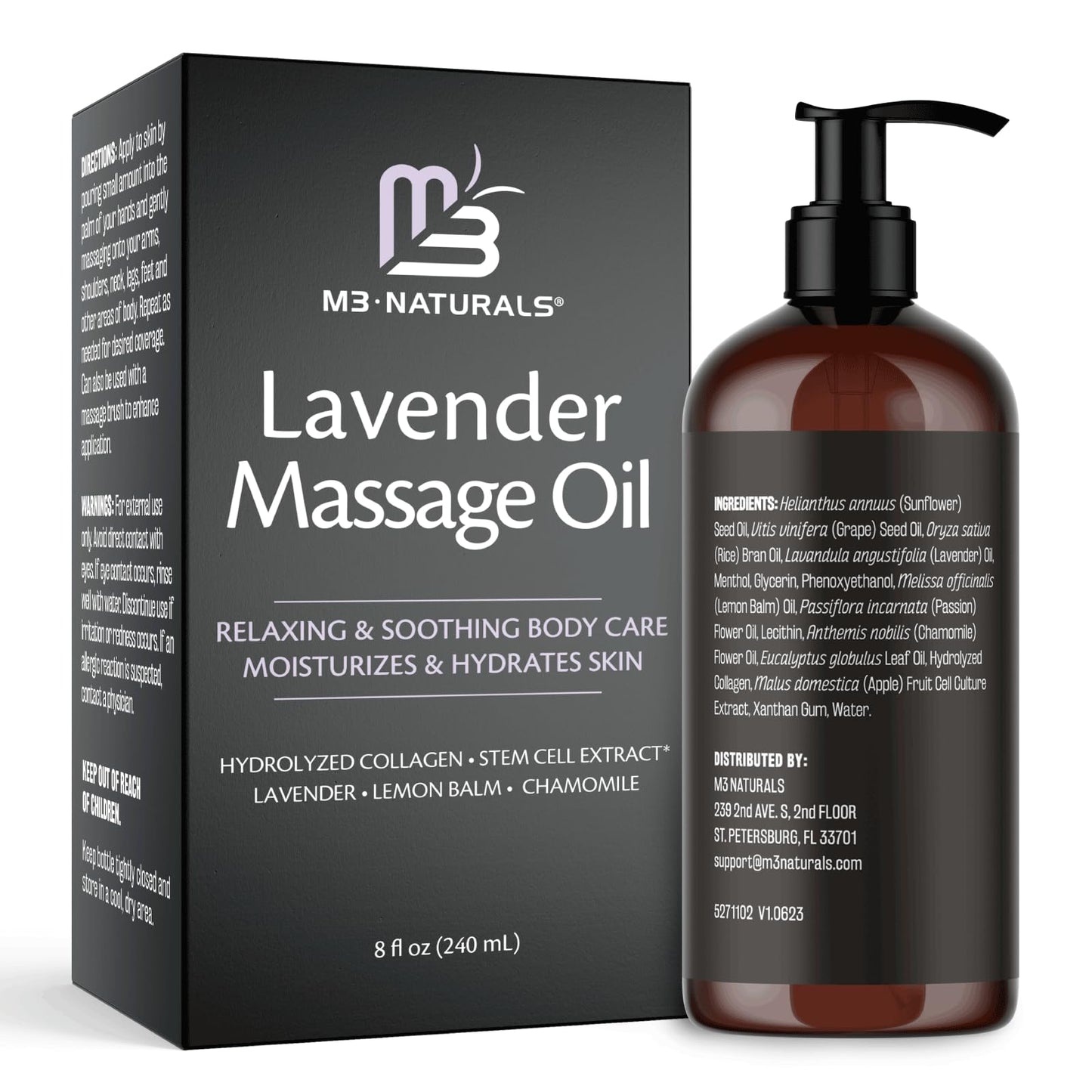 Lavender Massage Oil with Collagen and Stem Cells - Skin Tightening Massage Oil for Mass M3 NaturalsUS supplements