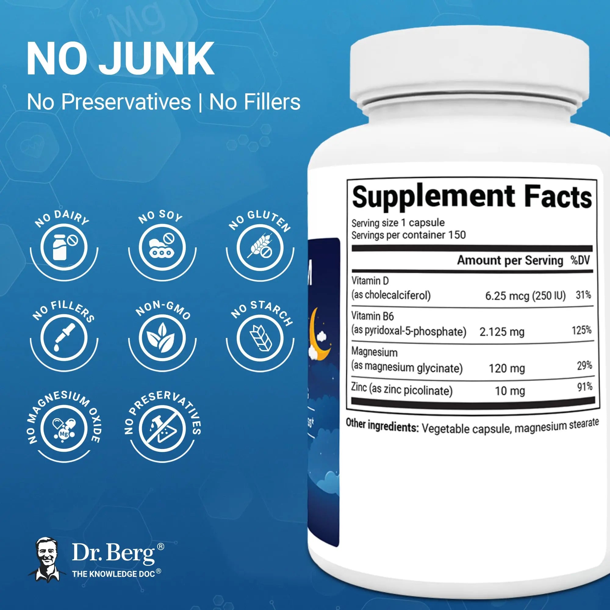 Dr. Berg Magnesium Glycinate 150ct – 4-in-1 Chelated for Muscle, Nerve, Sleep & Stress Support*– w/ D3, B6 & Zinc – 4X Lab-Tested – No Fillers – Formulated in USA, GMP-Certified Dr. Berg Nutritionalsnz supplements