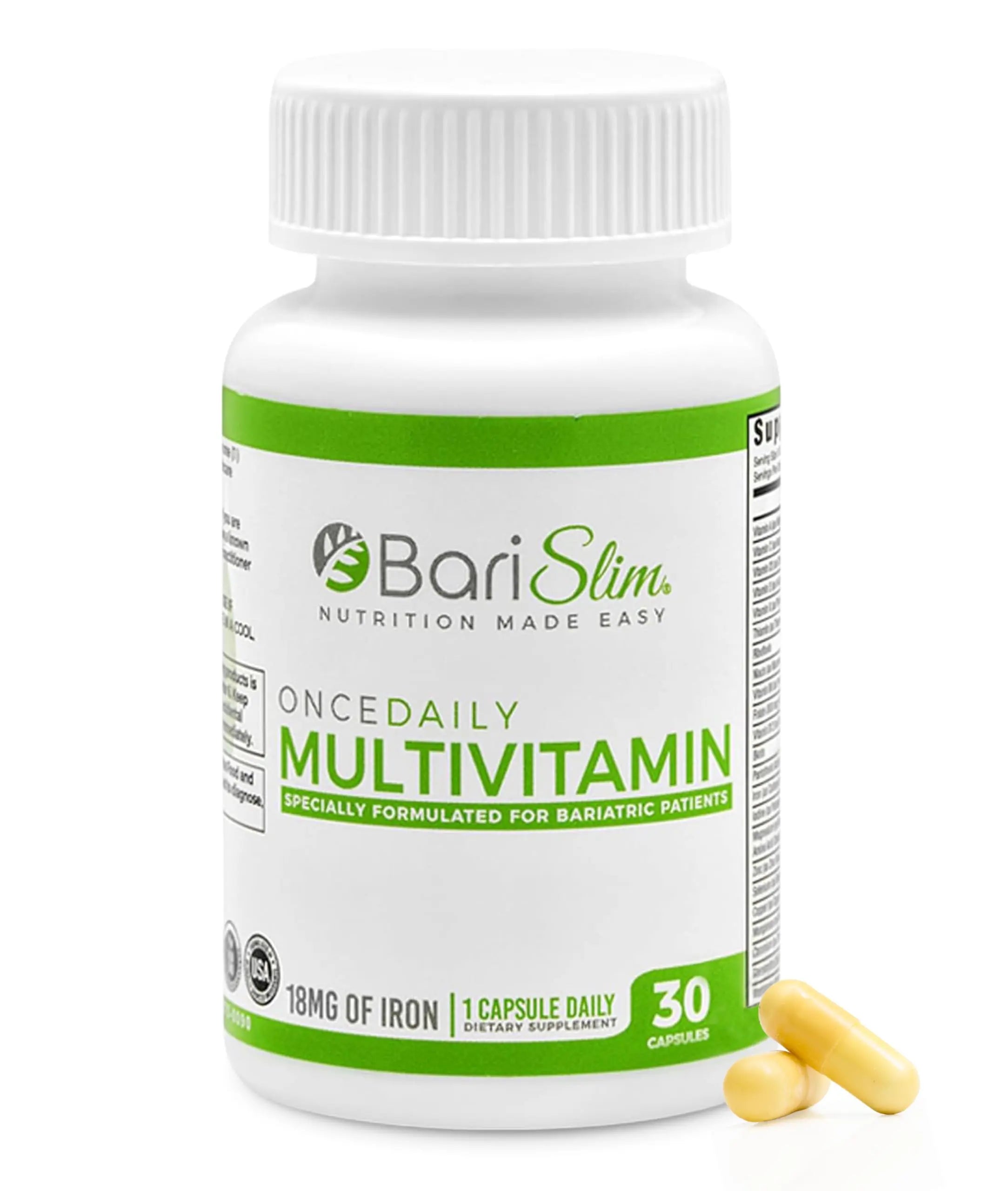 BariSlim Once Daily Bariatric Multivitamin Capsule - 18mg of Iron - Bariatric Vitamin & Supplement for Post Surgery Including Gastric Bypass BariSlimAu supplements