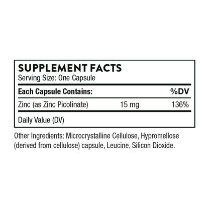 Thorne Zinc Picolinate 15mg - Highly Absorbable Zinc Supplement - Supports Wellness THORNEUS supplements
