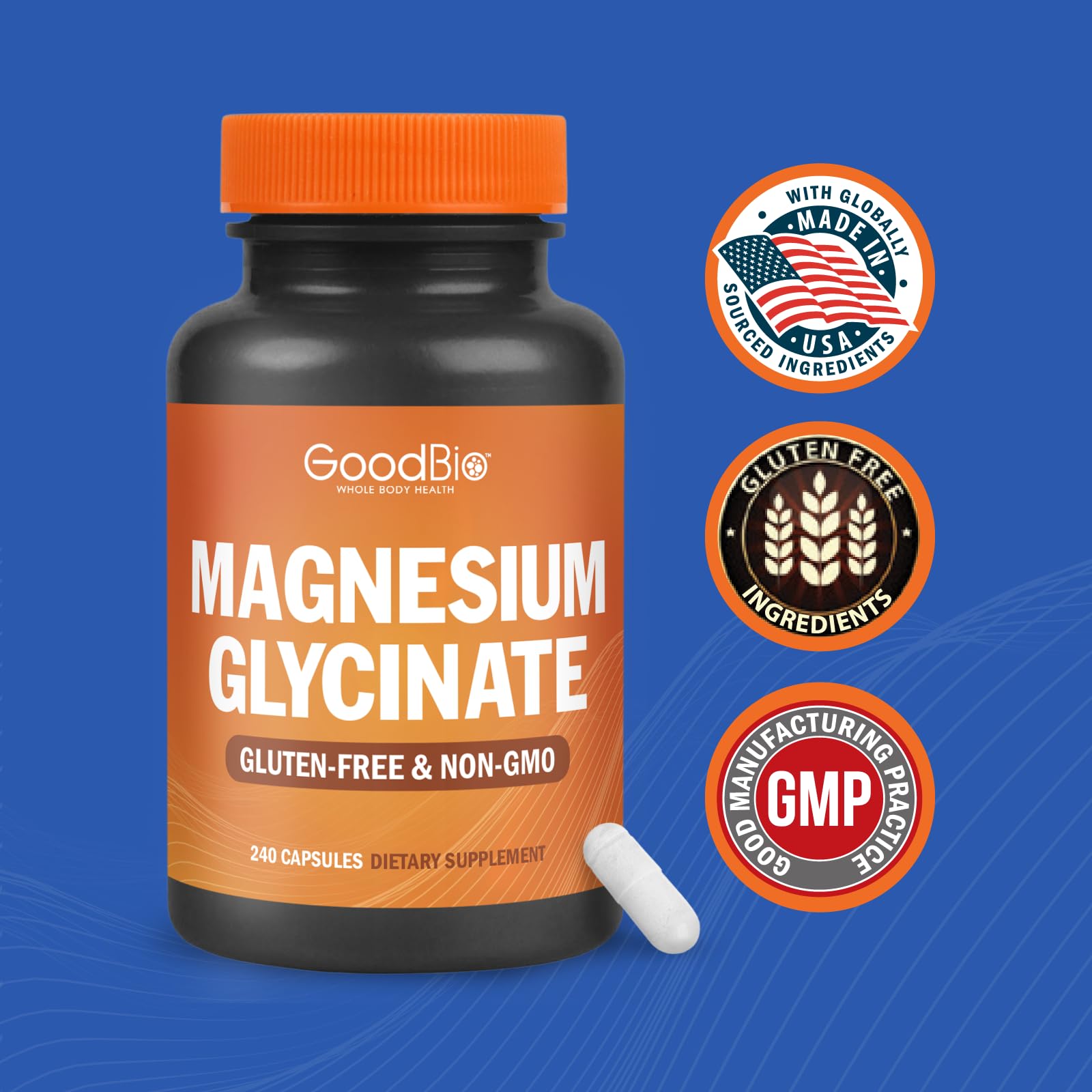 Magnesium Glycinate - High Absorption Magnesium Supplement 500mg Per Serving for Stress Relief, Sleep, Heart and Bone Health, Nerve Support - Non-GMO, Gluten-Free, Gentle on Stomach, 240 Capsules GOODBIOAu supplements