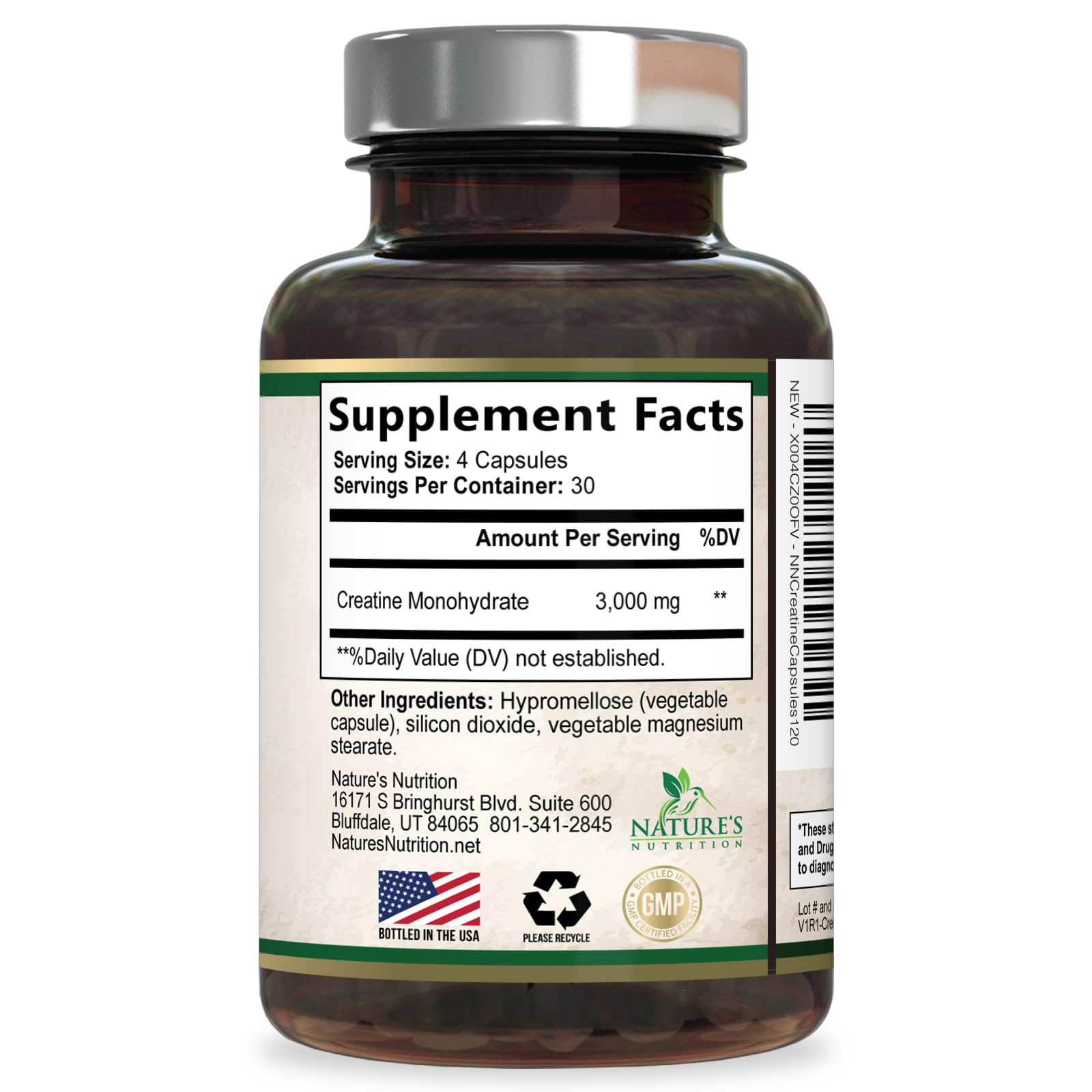 Creatine Monohydrate Capsules 3000mg Per Serving – Micronized Creatine Powder - Supports Lean Muscle, Strength, Energy, & Endurance - Nature's Supplement, Non-GMO, Bottled in USA - 120 Capsules Nature's NutritionAu supplements