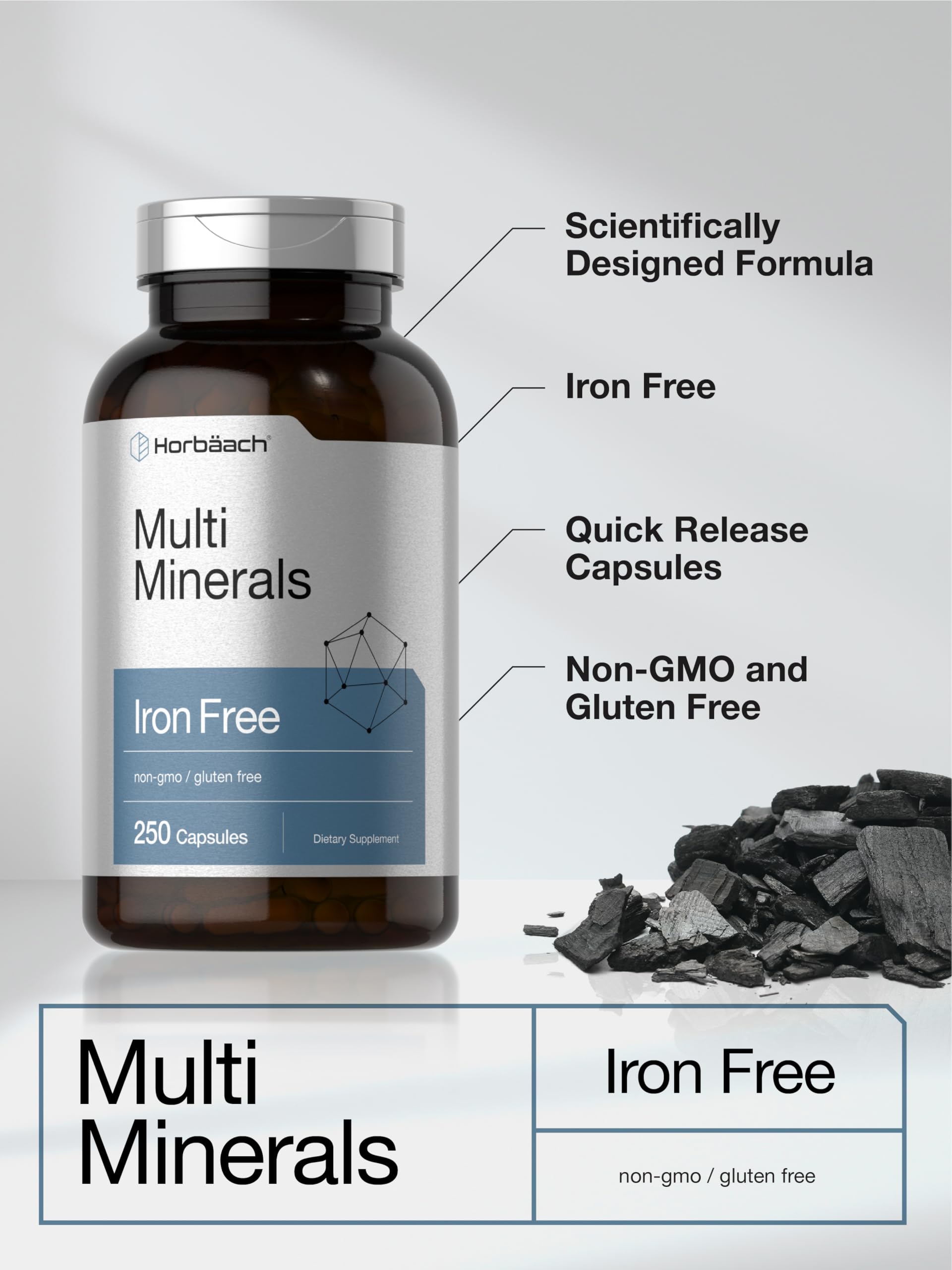 Horbäach Multi Minerals Supplement | 250 Capsules | Iron Free | Daily Mineral Complex for Men and Women | Non-GMO & Gluten Free HorbäachAu supplements