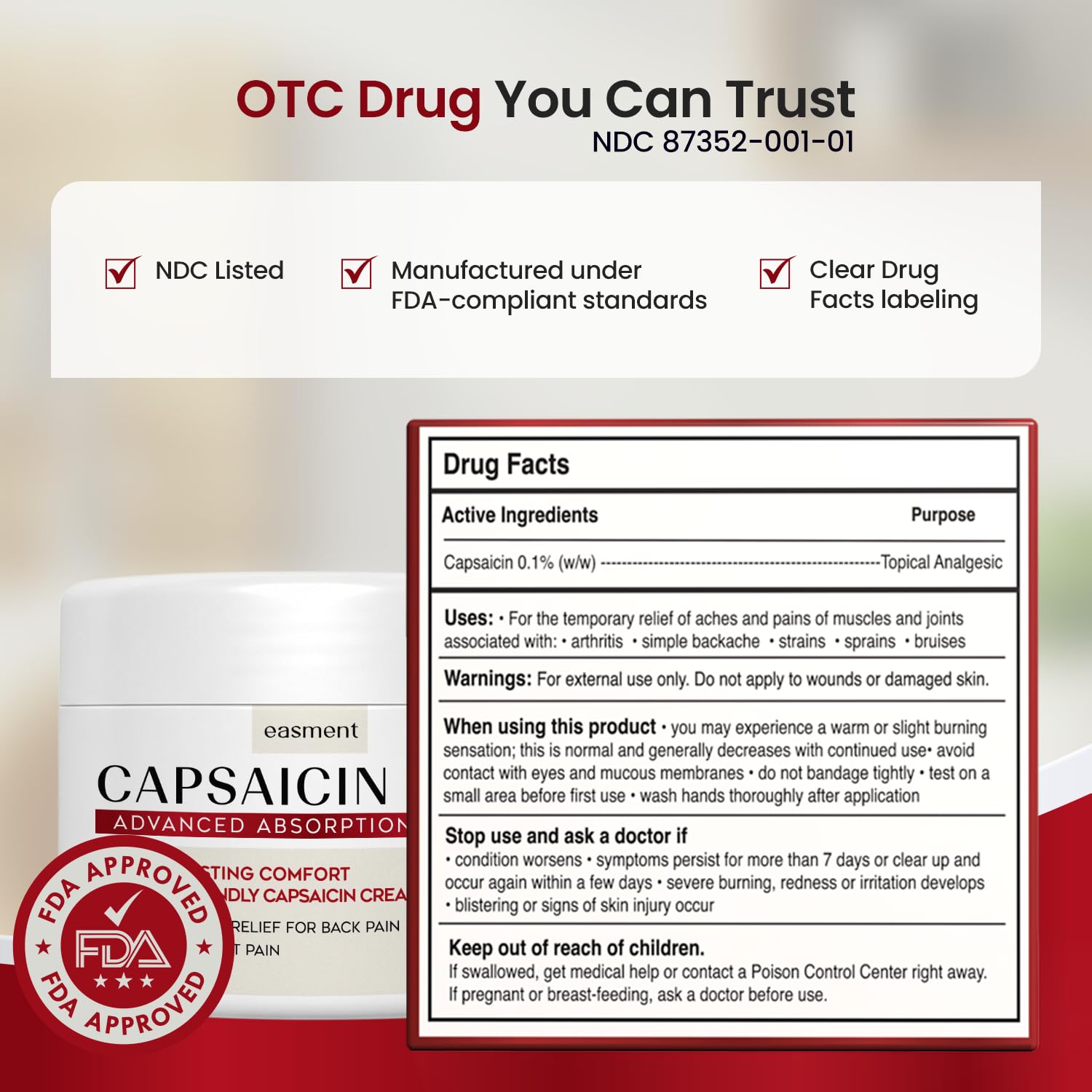 Easment Capsaicin Pain Relief Cream – Topical Arthritis & Muscle Pain Relief for Joint, Nerve & Back Pain – Medicated Pain Cream with Capsaicin 0.1% – Arnica, Aloe & Chamomile, 4.23 Fl Oz EasmentAu supplements