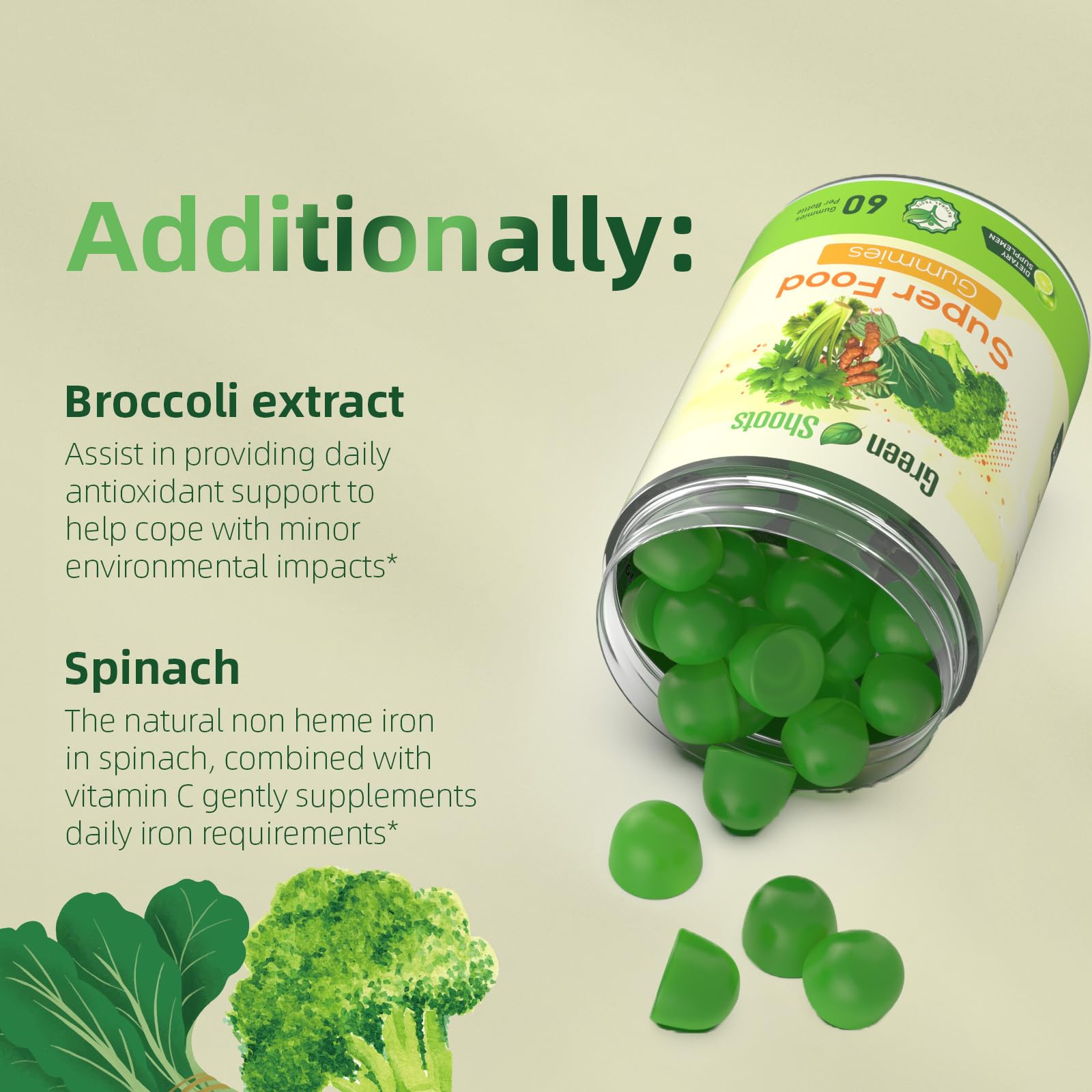 Greenshoots Super Food Gummies with Super Greens Blend, Vitamin A & C – Broccoli, Spinach, Moringa & Chlorella – Vegan, Sugar Free, Daily Nutrition Support, 60 Gummies GreenshootsAu supplements