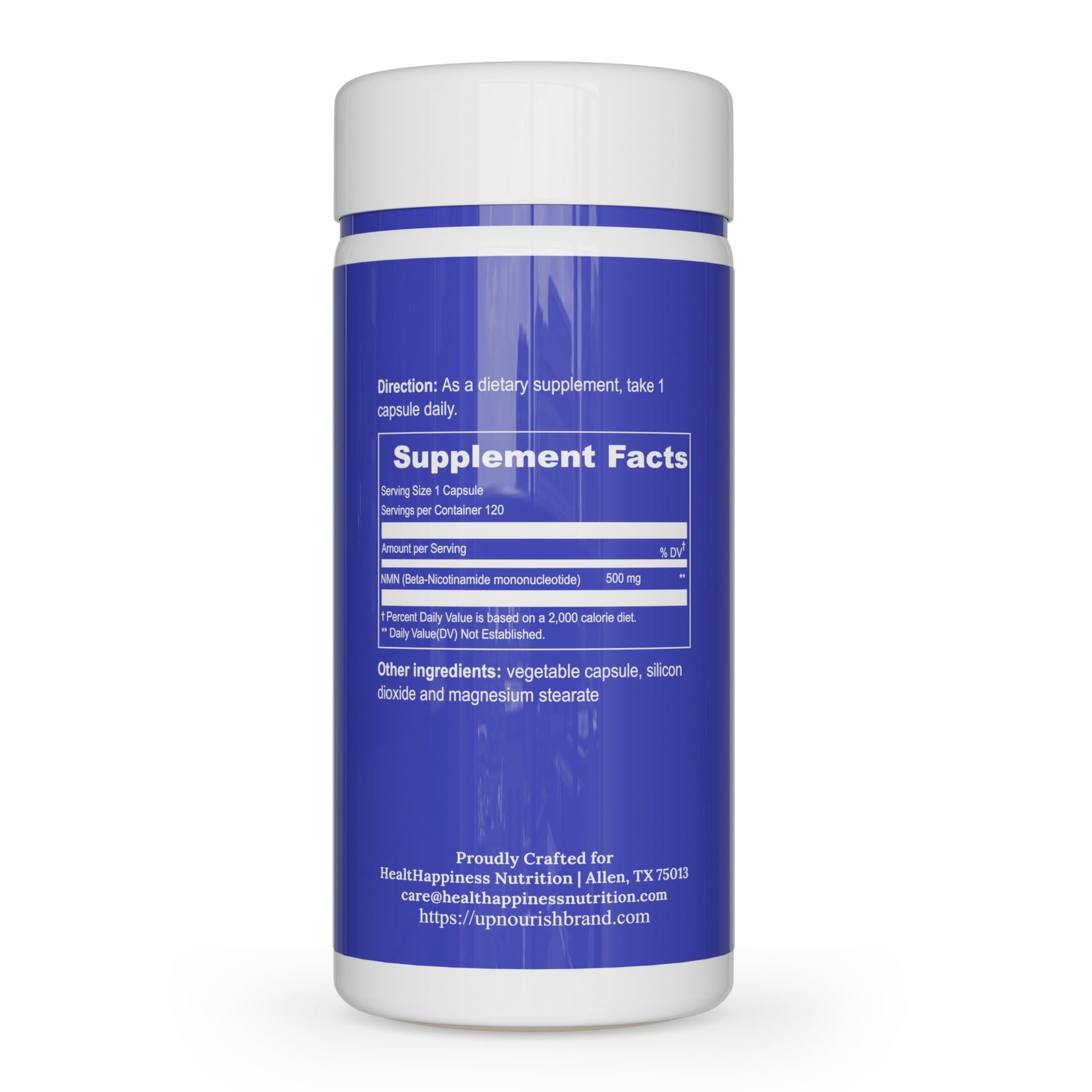 UpNourish NMN 500mg 120 Capsules - Beta Nicotinamide Mononucleotide NAD Supplement - Nicotinamide Riboside Alternative for Women & Men UpNourishAu supplements