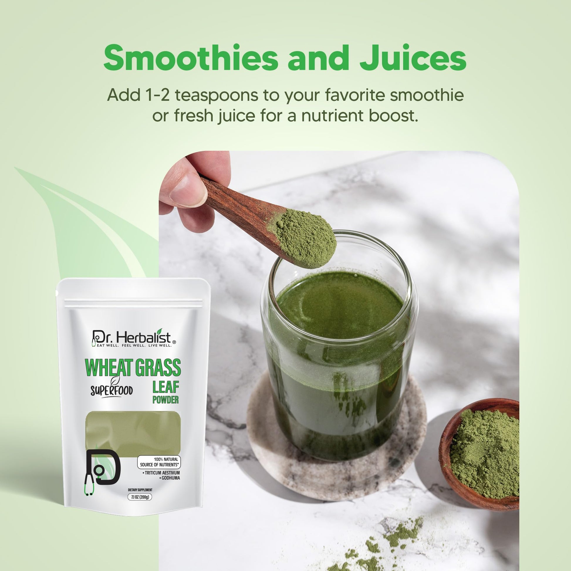Dr. HERBALIST Wheatgrass Powder 200g - Pure Triticum Aestivum with Chlorophyll Iron & Vitamins A C E | Supports Daily Greens Detox & Nutrient Density* | Halal Dr. HERBALISTAu supplements