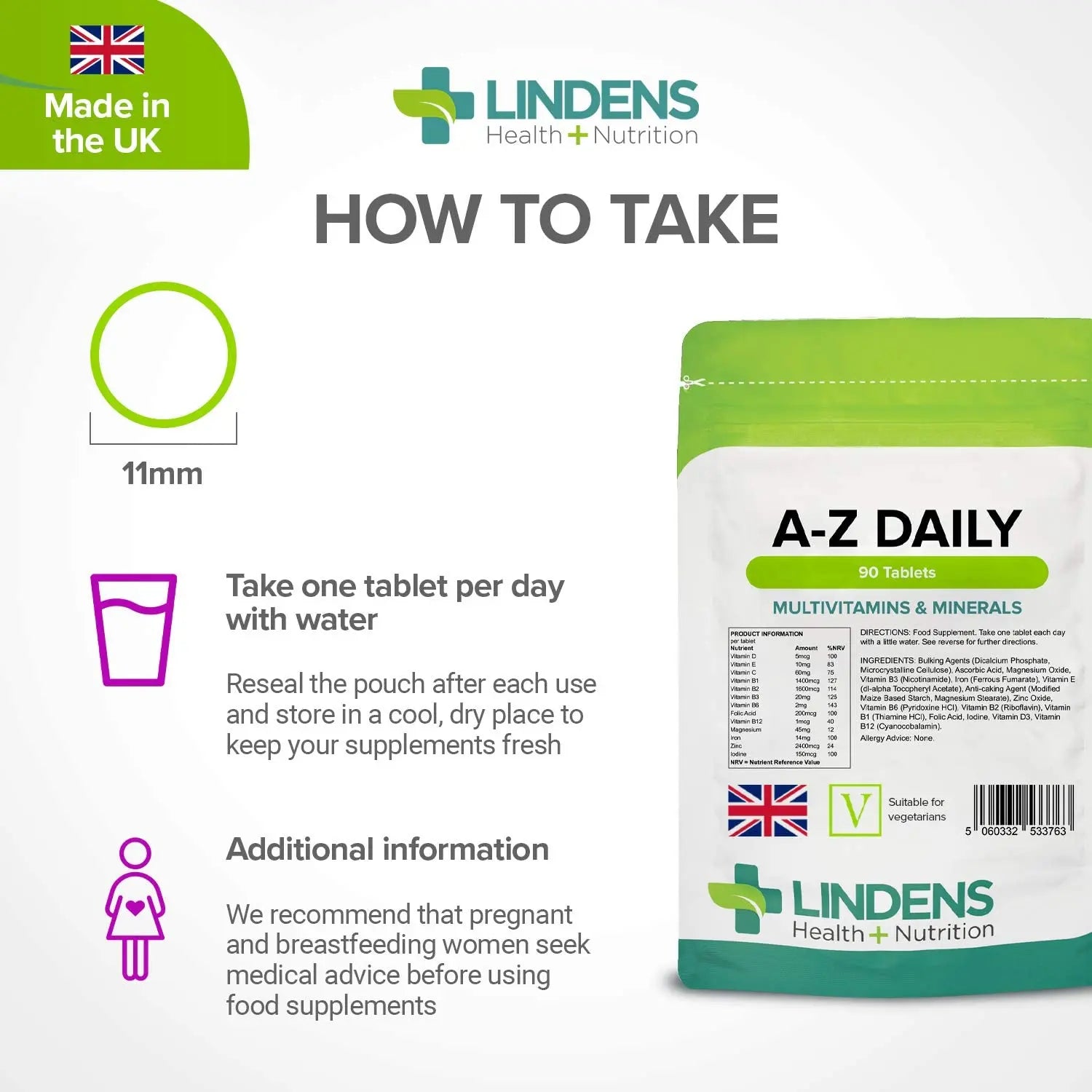 Multivitamin A-Z Daily Tablets 90 Tablets by Lindens LindensAu supplements