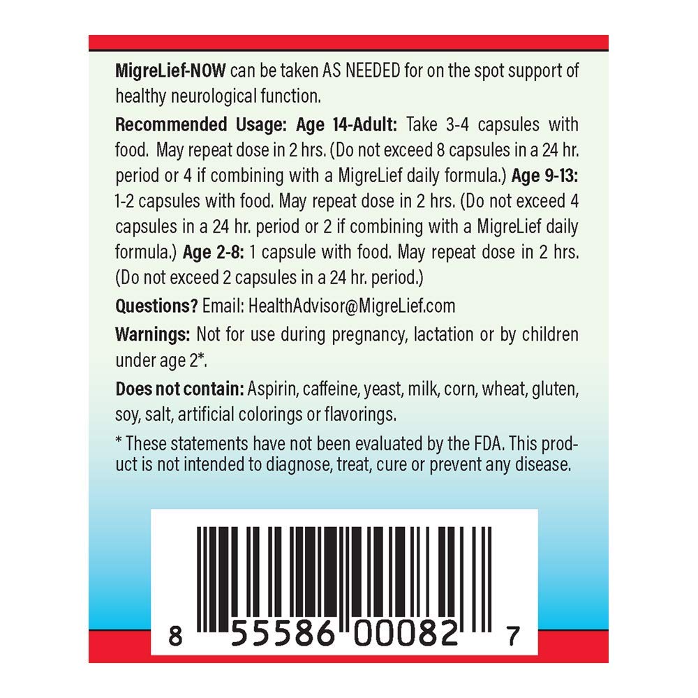 MigreLief-Now Fast-Acting Formula, As-Needed Nutritional Support for Migraine and Headache Sufferers - 60 Vegetarian Capsules MigreLiefAu supplements