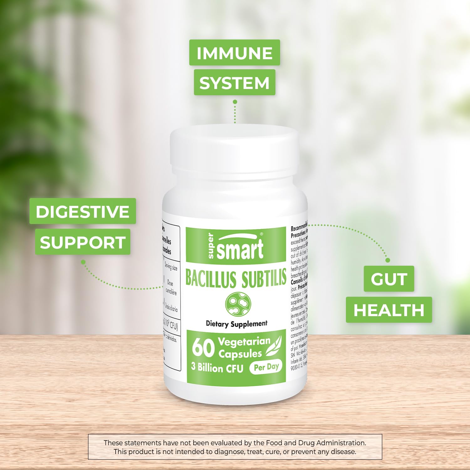 Supersmart - Bacillus Subtilis 3 Billion CFU per Day (High Potency) - Spore Probiotic SupersmartUS supplements