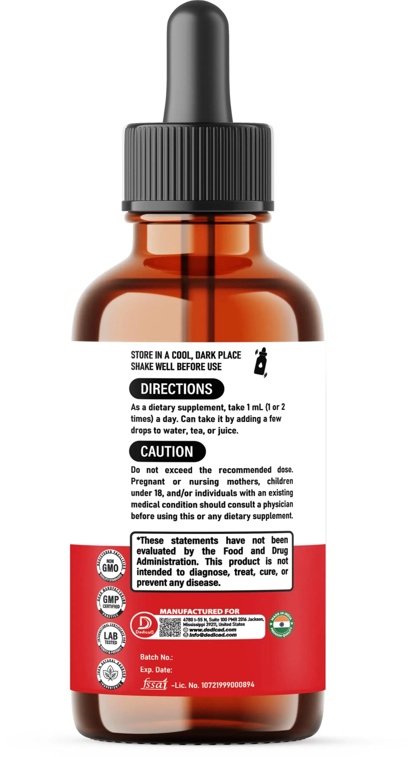 DEDICAD 10in1 Berberine HCl Drops - Liposomal Berberine Liquid - Activator Berberine with Ceylon Cinnamon, Bitter Melon, and 7 More - 60ml DEDICADnz supplements