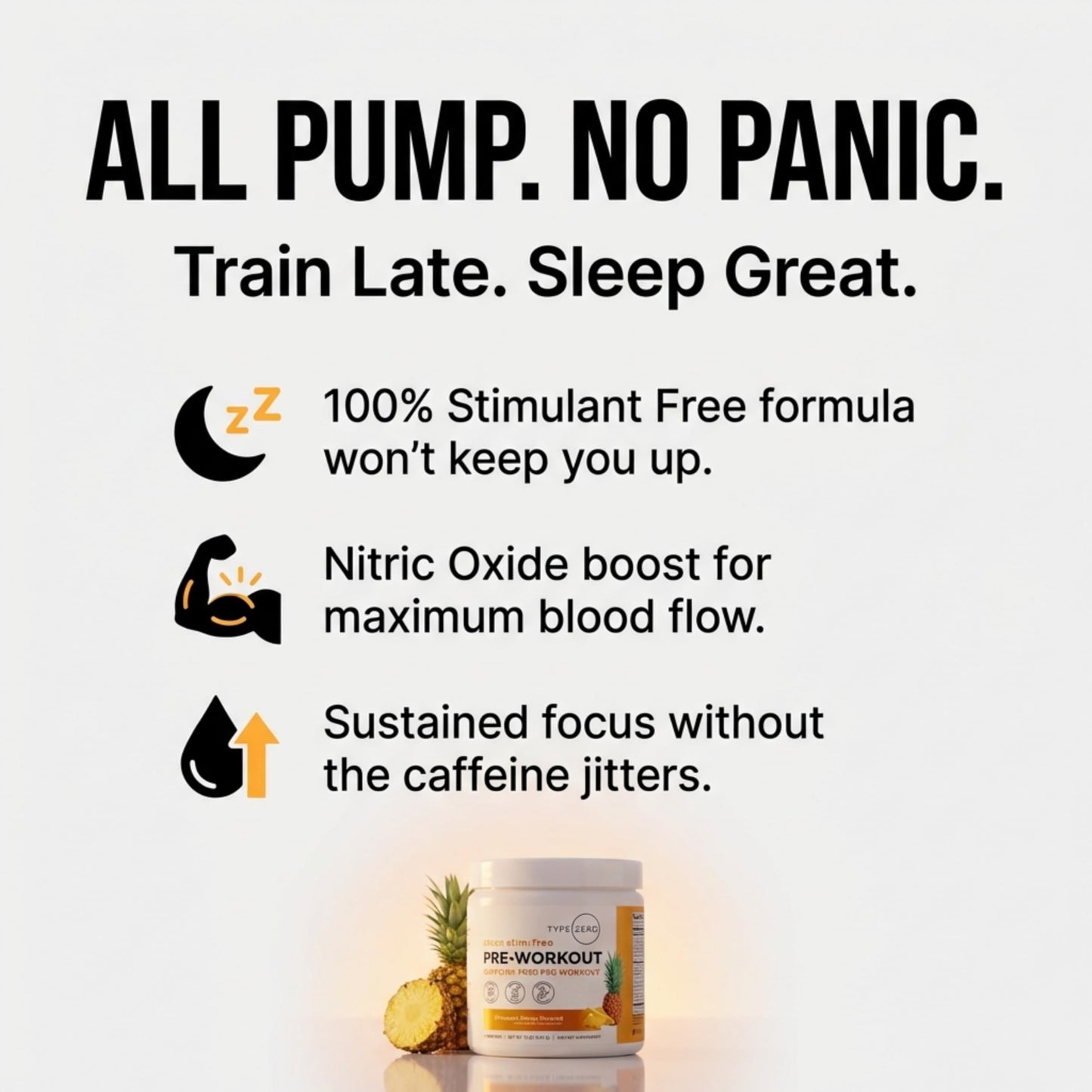 Type Zero Clean Stim Free Pre Workout Powder + Nitric Oxide Booster with L-Citrulline Malate, Arginine AKG, Beta Alanine - Caffeine & Stimulant Free - Pineapple Mango Flavor, 21 Servings Type ZeroUS supplements