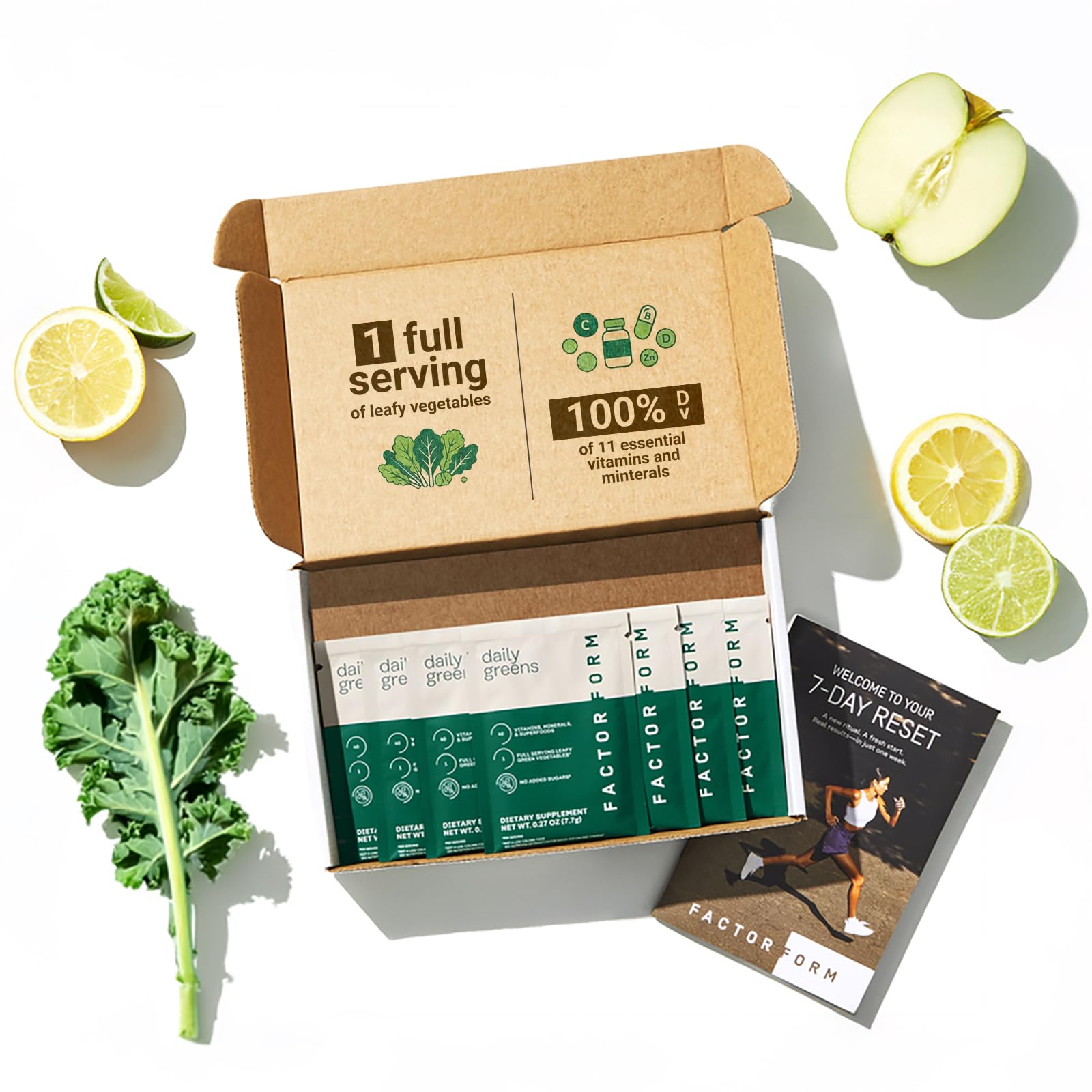 FACTOR FORM Daily Greens Superfood Powder | 5 Functional Blends for Gut Health, Energy & Immunity | Prebiotics, Probiotics, Adaptogens, B Vitamins (7 Servings, Individual Packets) FACTOR FORMAu supplements