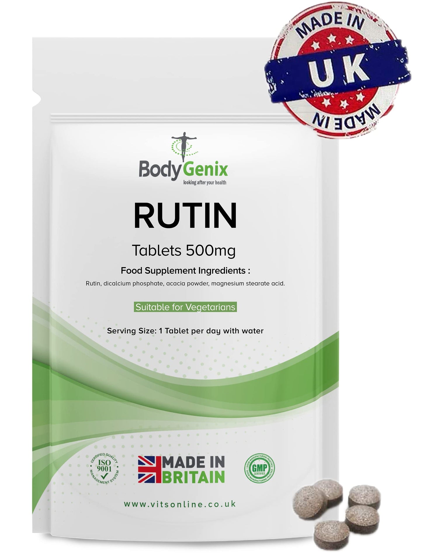 Bodygenix Rutin 500mg Tablets CAPILLARIES, VARICOSE Veins, Hemorrhoids Veg Friendly - UK Made (120) 4 Month Supply BodygenixUS supplements