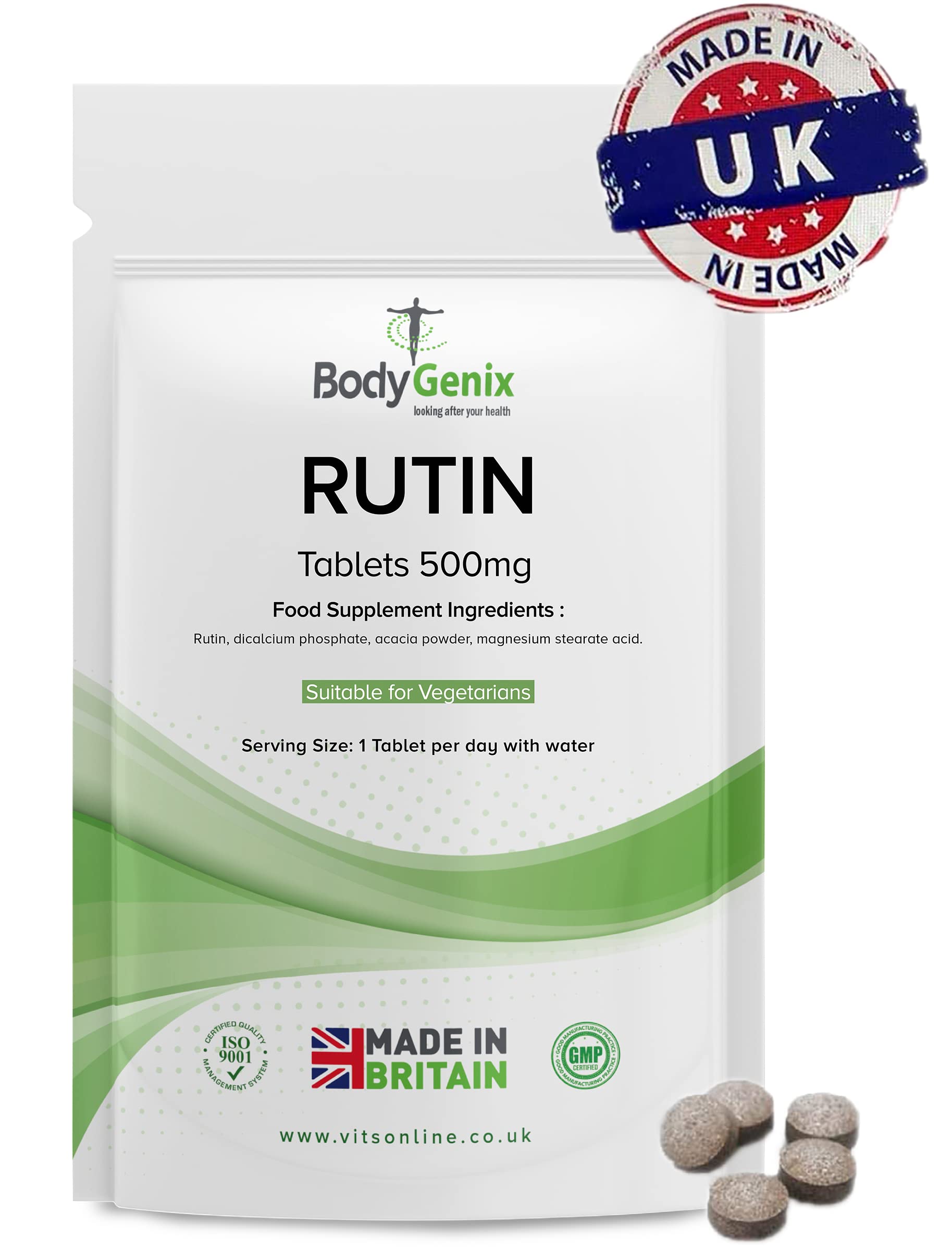 Bodygenix Rutin 500mg Tablets CAPILLARIES, VARICOSE Veins, Hemorrhoids Veg Friendly - UK Made (120) 4 Month Supply BodygenixAu supplements
