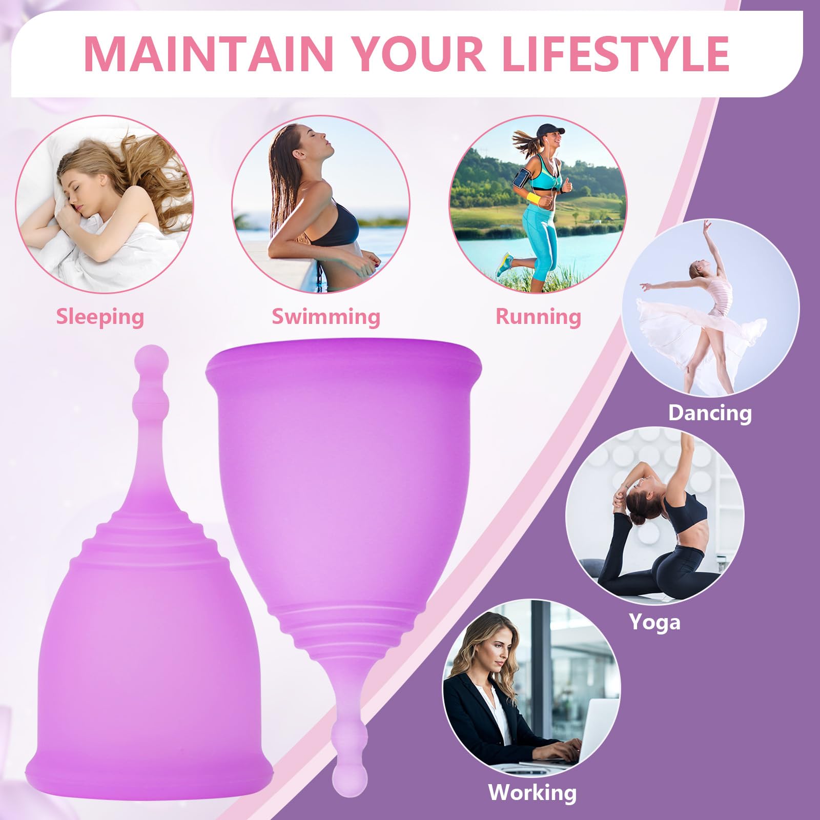 AURUZA Menstrual Cups, Set of 2 Reusable Period Cups Kit for Girls & Women, Silicone Soft Cups AURUZAAu supplements