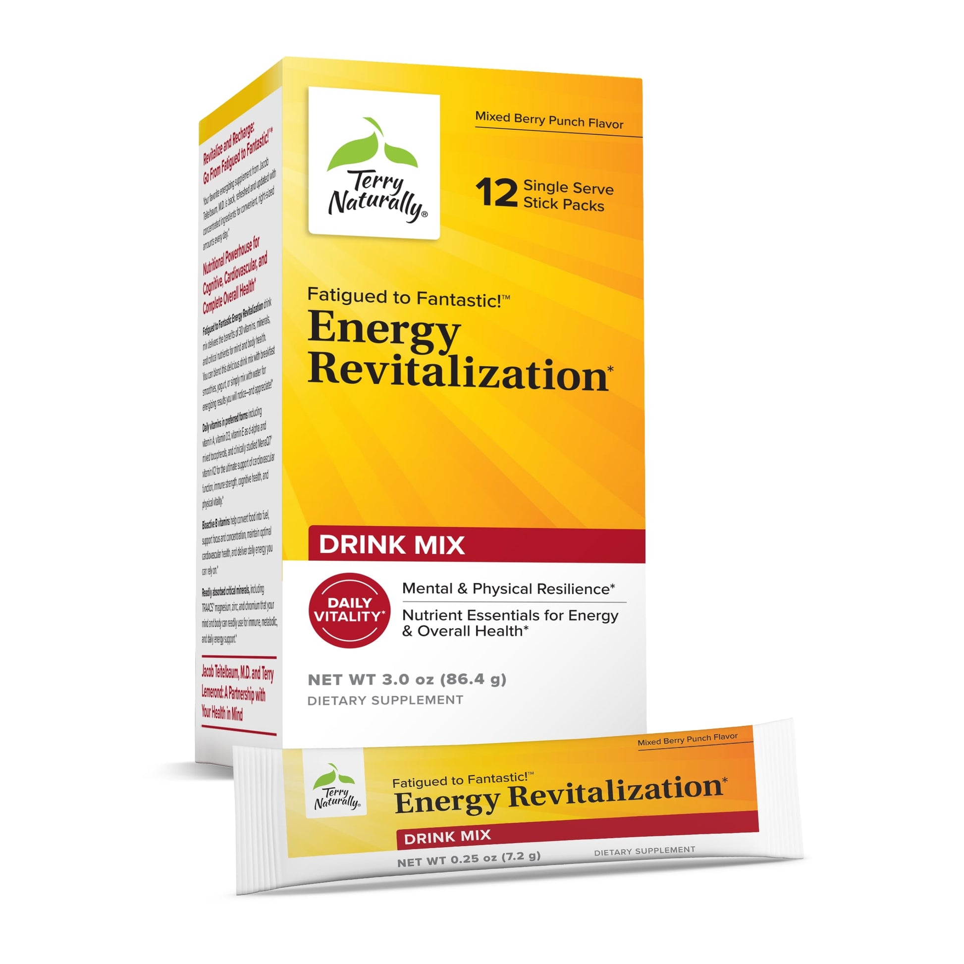 Terry Naturally Fatigued to Fantastic Energy Revitalization - Drink Mix for Energy with L-Tyrosine, Vitamins A, D3, E & B - Supports Heart Health - 12 Individual Packets (12 Servings) Terry NaturallyAu supplements