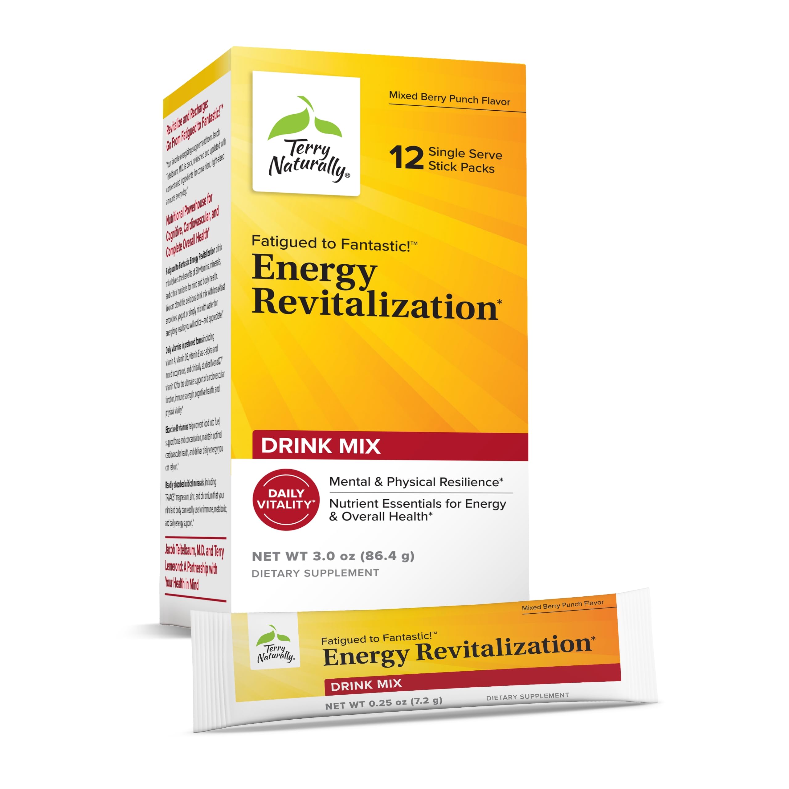 Terry Naturally Fatigued to Fantastic Energy Revitalization - Drink Mix for Energy with L-Tyrosine, Vitamins A, D3, E & B - Supports Heart Health - 12 Individual Packets (12 Servings) Terry NaturallyAu supplements