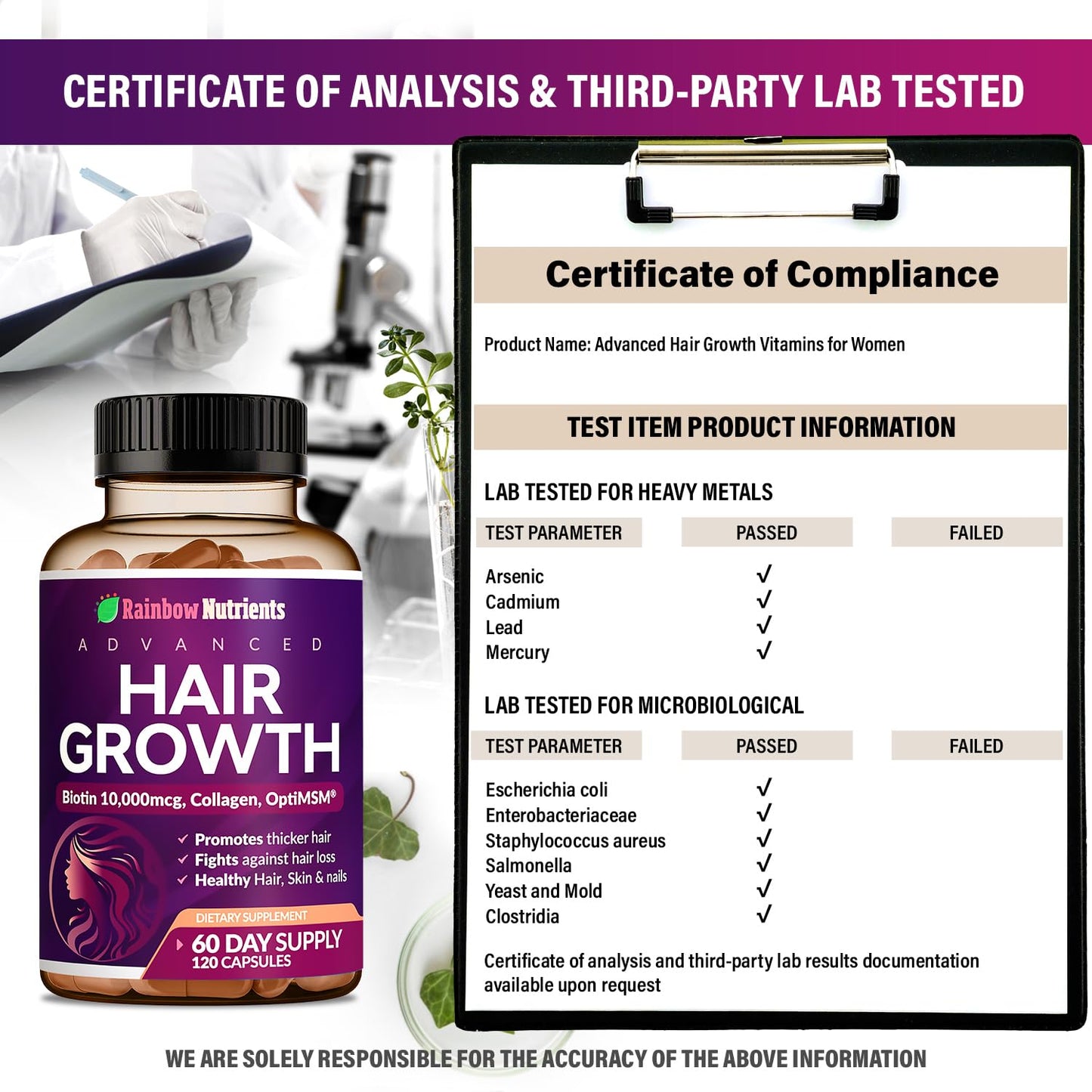 Hair Growth Vitamins for Women | Biotin 10,000mcg, Collagen, Patented OptiMSM®, goMCT Rainbow Nutrients, LLCUS supplements