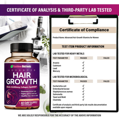 Hair Growth Vitamins for Women | Biotin 10,000mcg, Collagen, Patented OptiMSM®, goMCT Rainbow Nutrients, LLCUS supplements