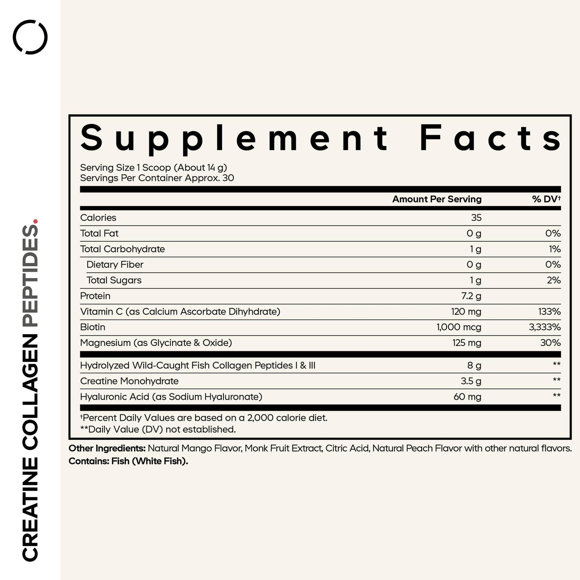 Codeage Creatine Collagen Peptides - Creatine Monohydrate Powder Supplement, Wild-Caught Marine Collagen, Biotin, Magnesium, Vitamin C, Hyaluronic Acid - Mango Flavored - Non-GMO - 15 Oz CodeageAu supplements