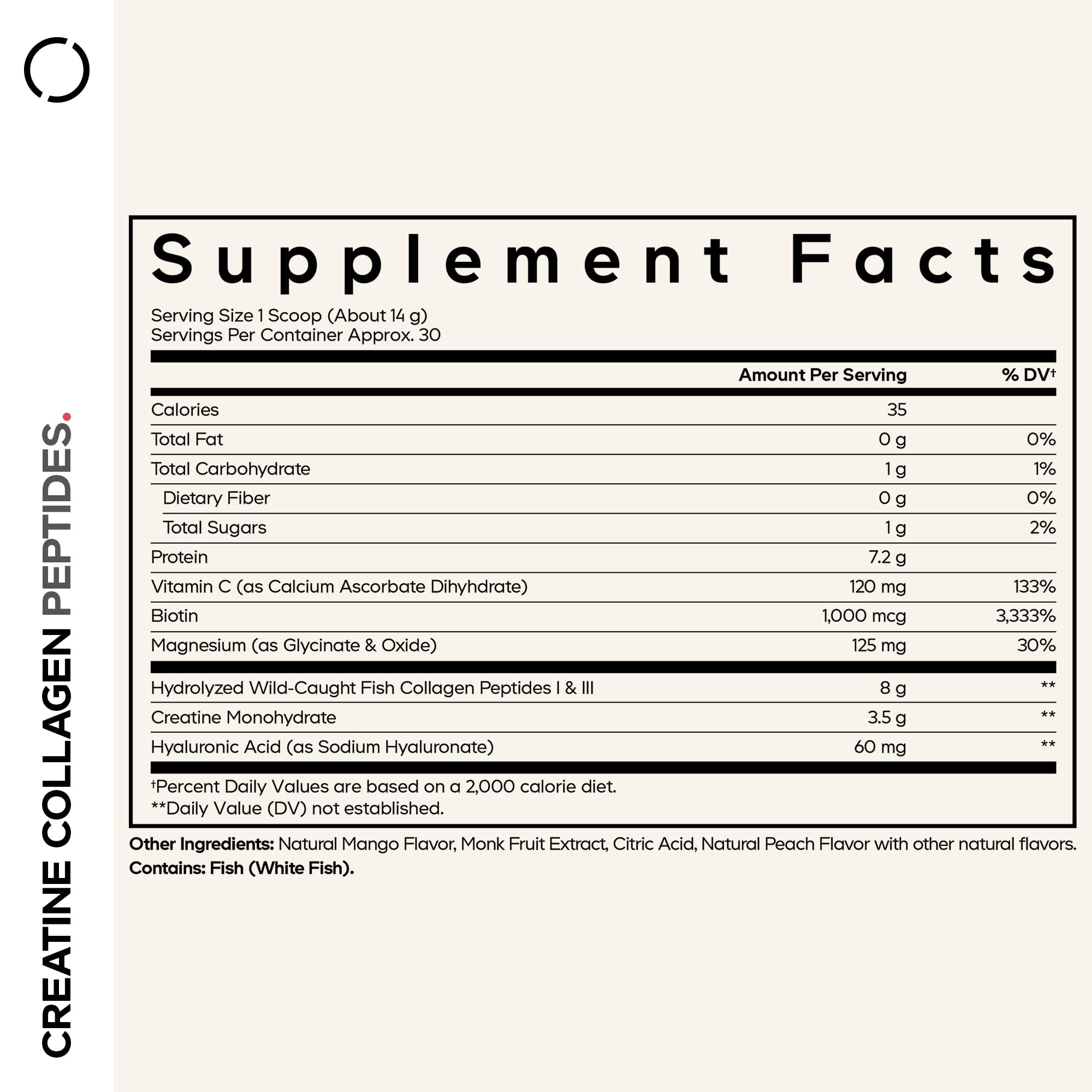 Codeage Creatine Collagen Peptides - Creatine Monohydrate Powder Supplement, Wild-Caught Marine Collagen, Biotin, Magnesium, Vitamin C, Hyaluronic Acid - Mango Flavored - Non-GMO - 15 Oz CodeageAu supplements