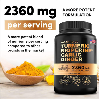 4-in-1 Supplement with Turmeric, Garlic, Ginger Root, and Black Pepper - 120 Capsules MEDCHOICEUS supplements