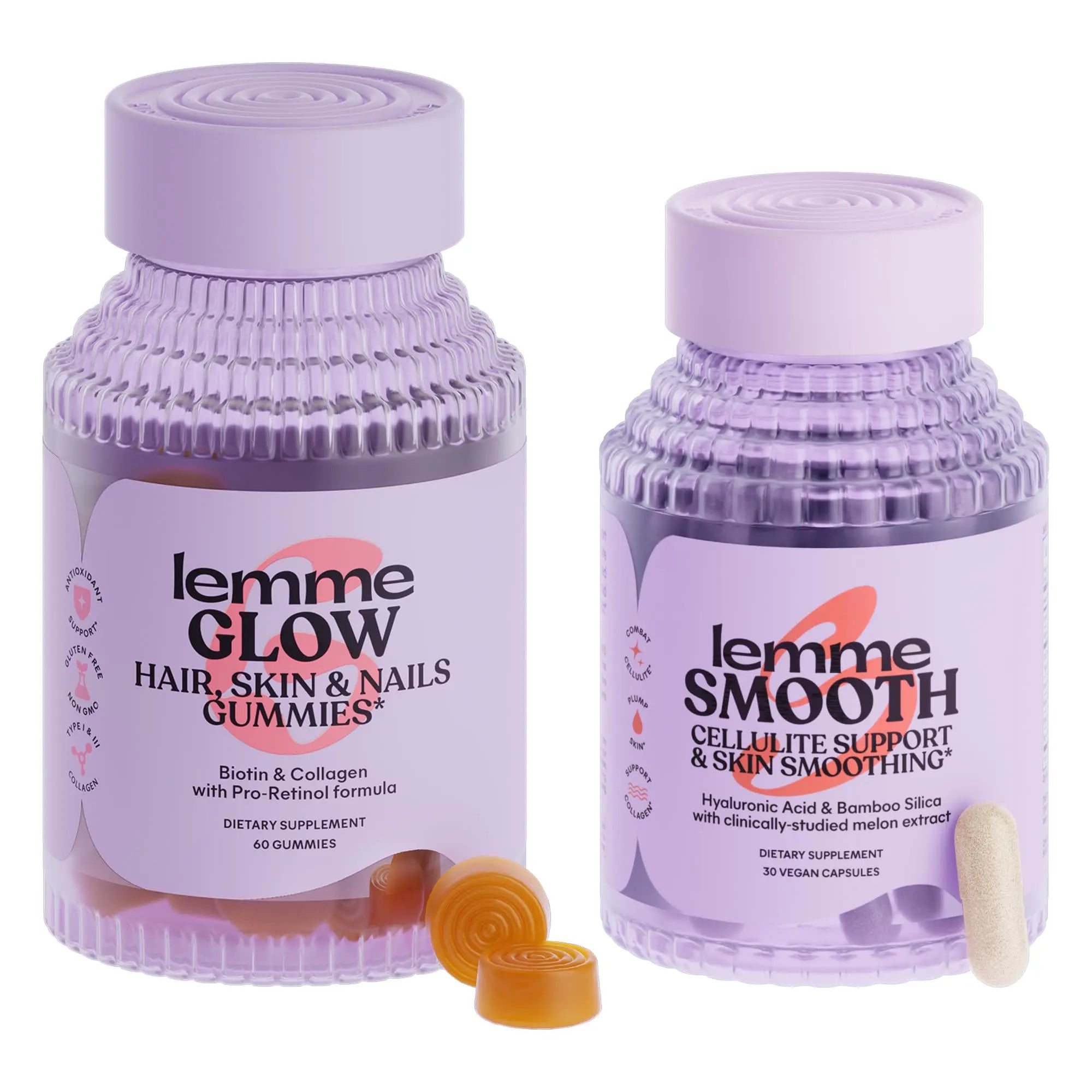Lemme Glow Collagen Hair Gummies for Strong, Thick Hair & Reduced Shedding Smooth Anti Cellulite Capsules for Women, Smooth Legs & Thighs, Reduce Cellulite & Crepey Skin Bundle LemmeAu supplements