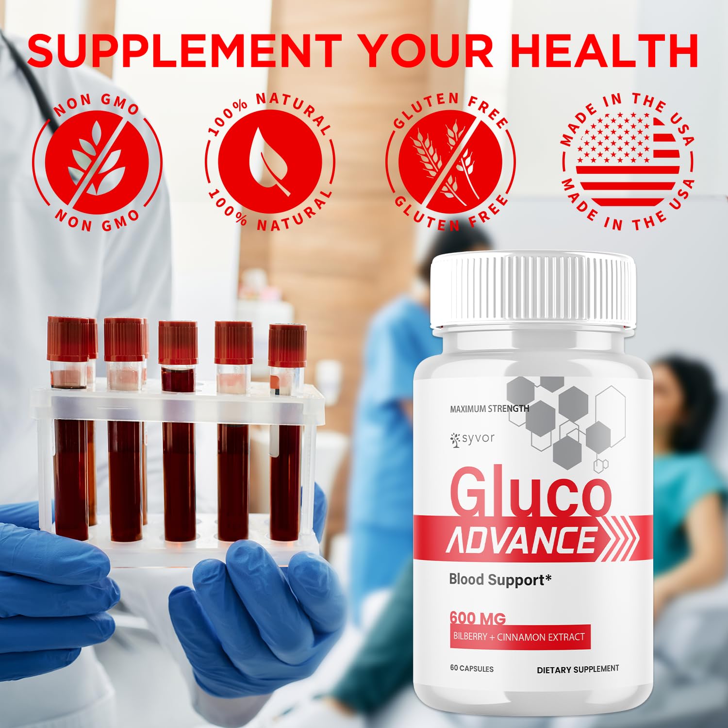 Gluco Advance Capsules, Official Gluco Advance Supplement Pills with All Natural Ingredients, Advanced Formula Supplement with Maximum Strength Premium Vitamins for Women & Men (60 Capsules) SyvorAu supplements