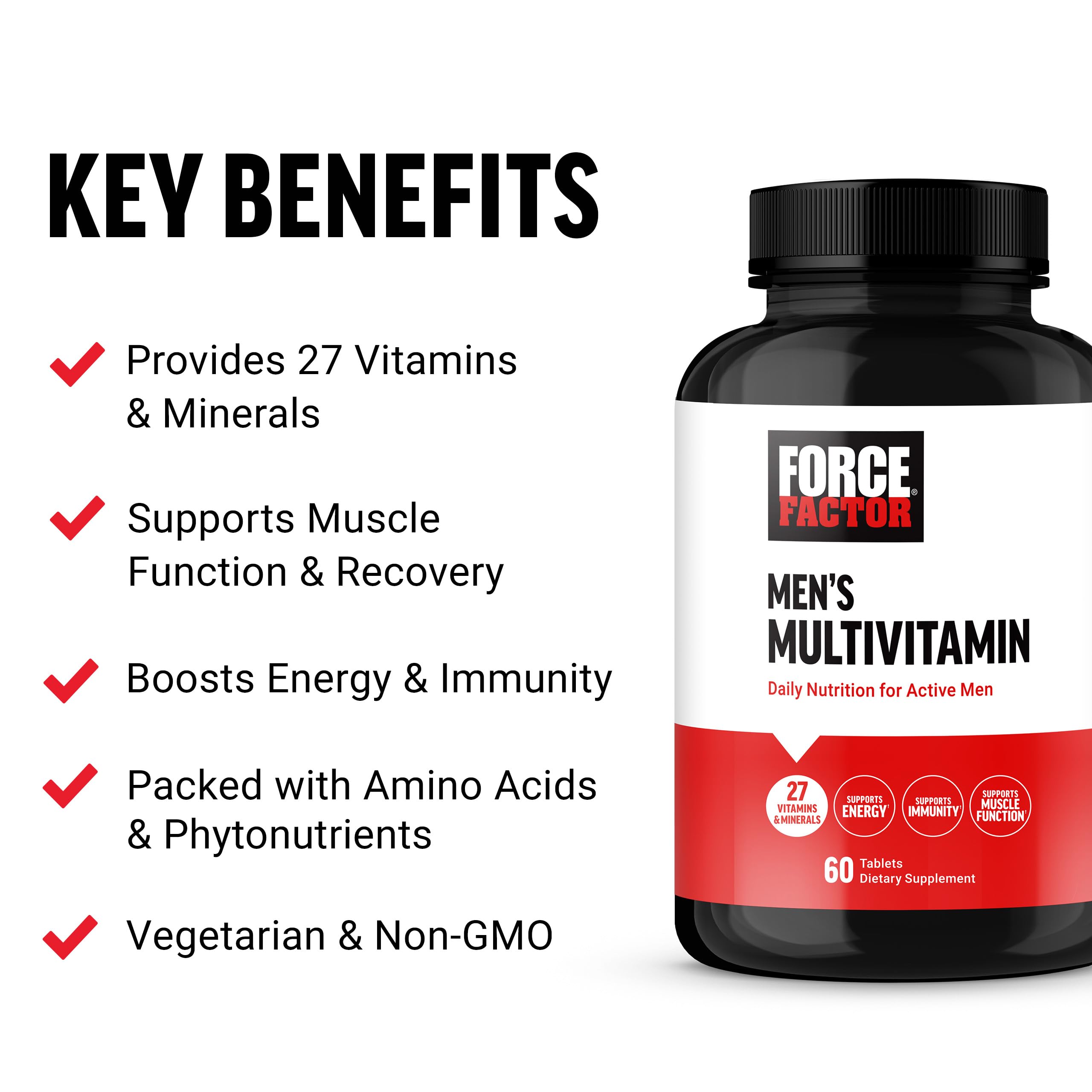 Force Factor Men’s Multivitamins, Multivitamin for Men Plus Amino Acids Supplement with 27 Vitamins and Minerals, and Phytonutrients to Support Energy, and Immunity, 60 Tablets Force FactorAu supplements
