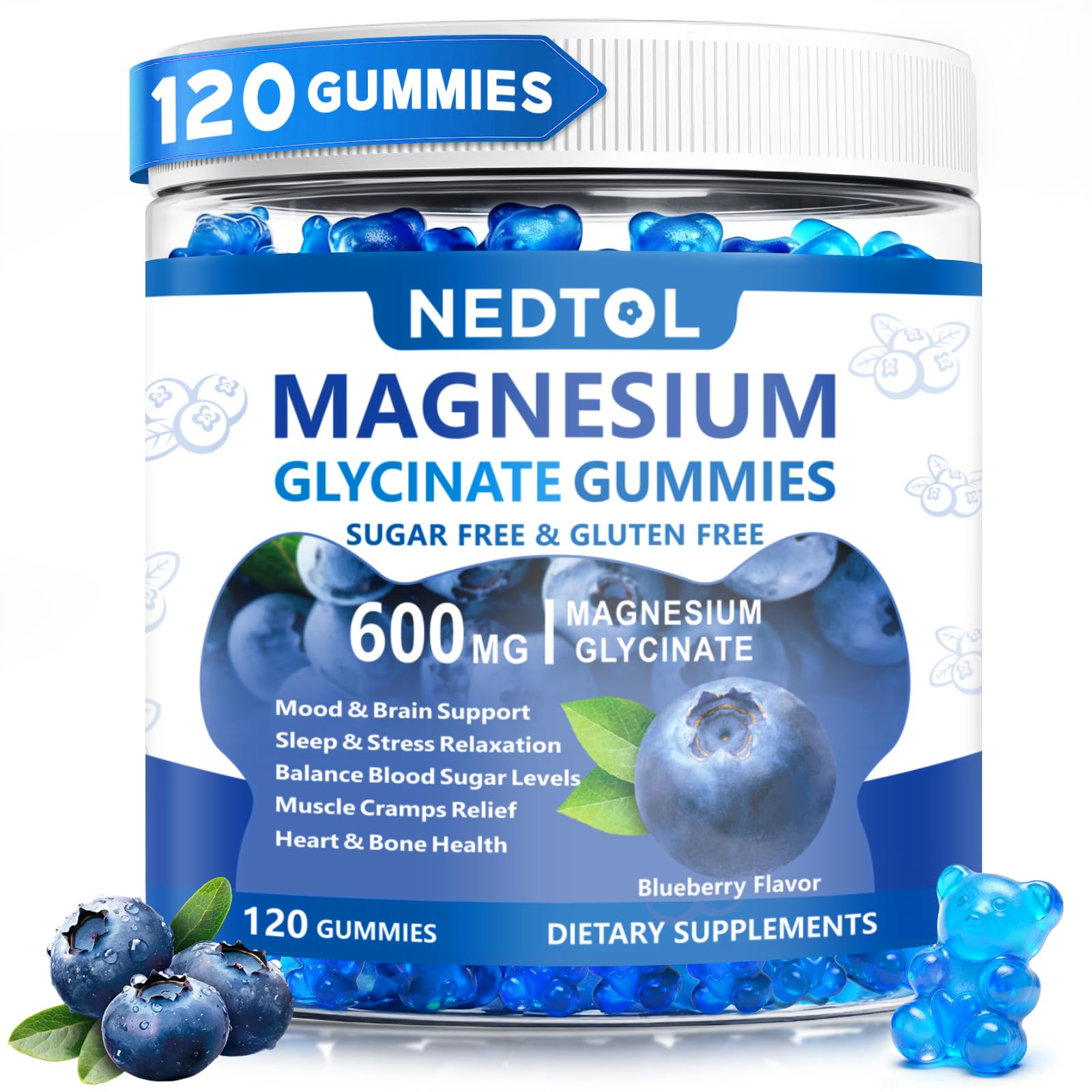 Nedtol Magnesium Glycinate Gummies 600mg, Sugar Free Magnesium Potassium Supplement for Adults with Magnesium L-Threonate, Vitamin D, B6,and CoQ10 for Sleep, Body Support and Relaxation,120 Count NedtolAu supplements