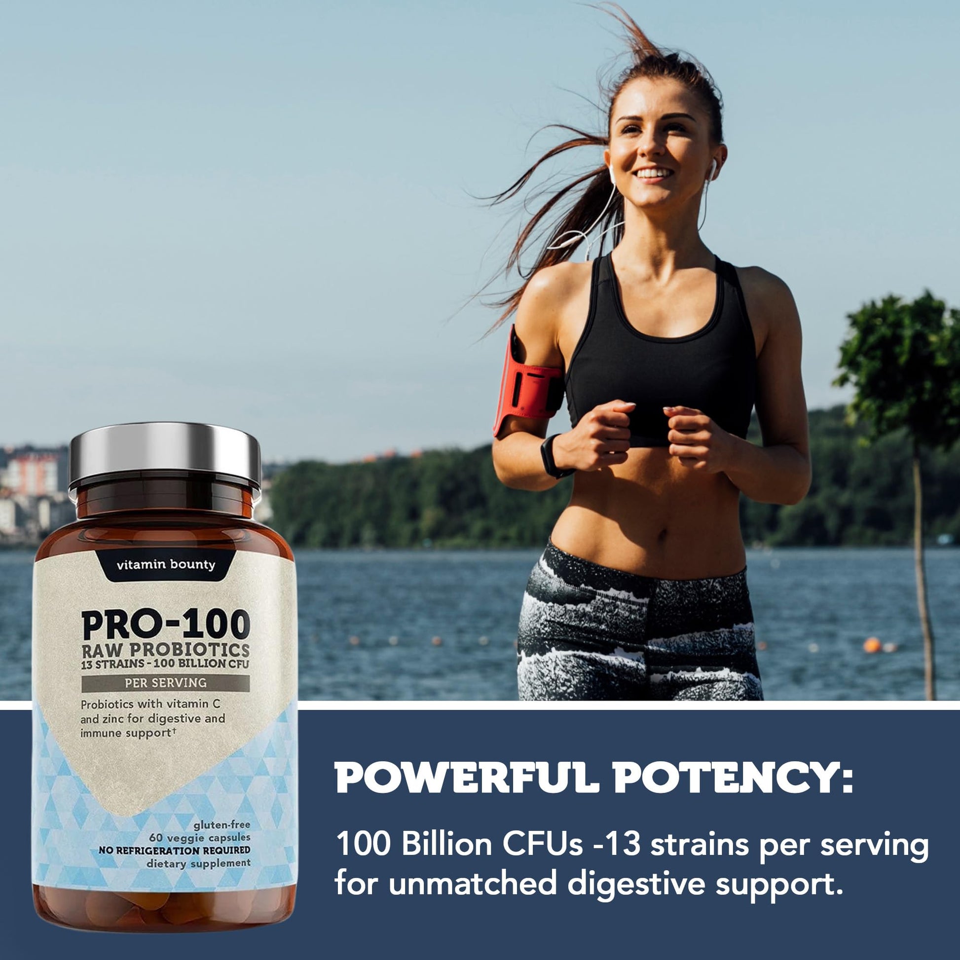 Vitamin Bounty Pro-100 Probiotic 100 Billion CFU - 13 Strains for Digestive Health & Immune Support - High Potency Probiotics for Women & Men - Delayed Release Capsules for Gut Health - 60 Count Vitamin BountyAu supplements