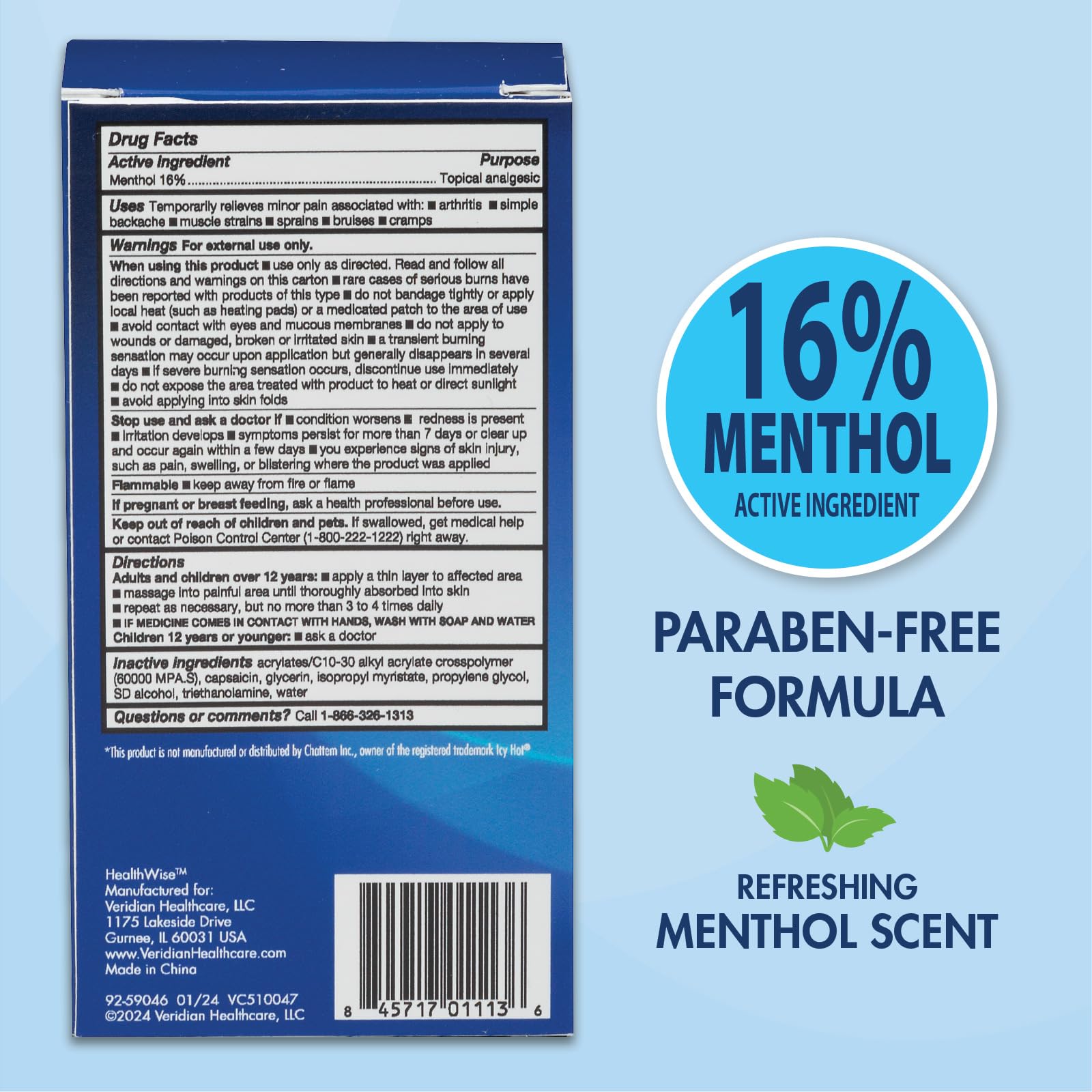 HealthWise 16% Menthol Roll-On | Cold Hot Sensation | Pain Relief Liquid | 2.5 oz. 73 mL | Non-Greasy Formula | Immediate Penetrating Action | Topical Analgesic HealthWiseAu supplements