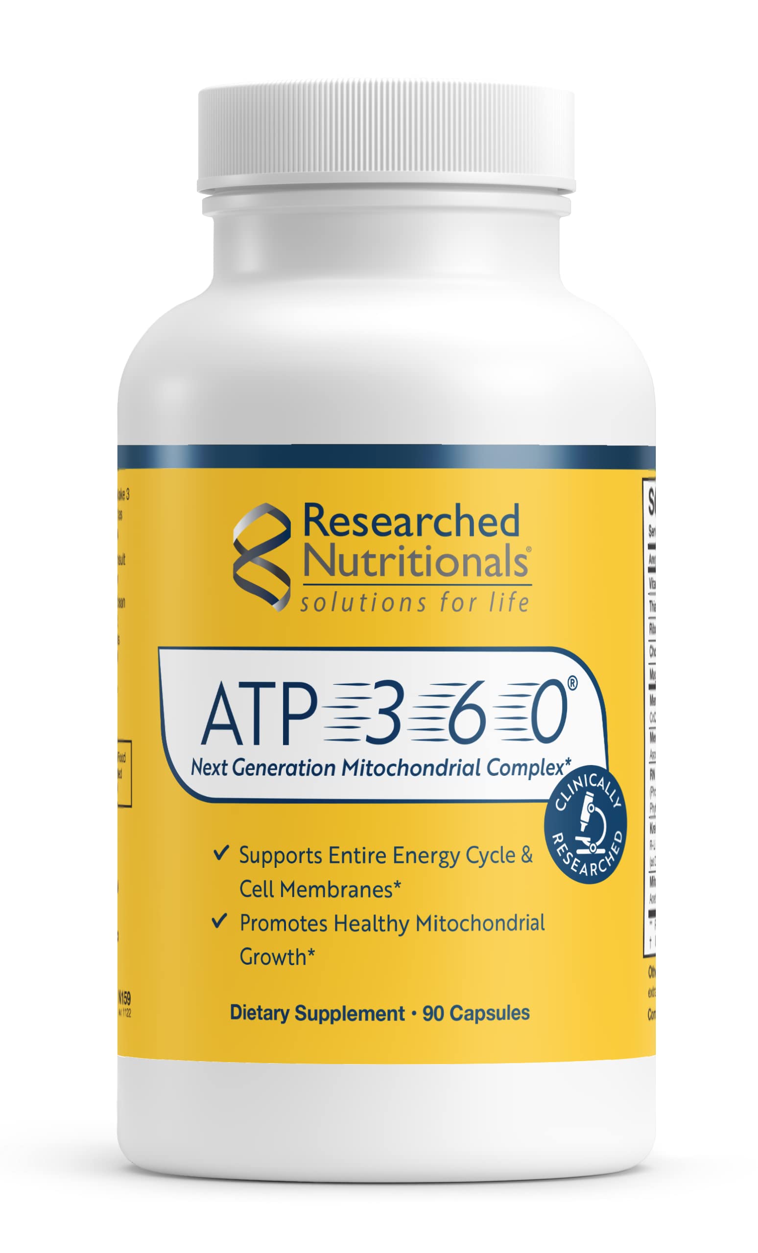 Researched Nutritionals ATP 360 - Mitochondrial Supplements to Support Entire Energy Cycle & Cell Membranes - Clinically Researched ATP Supplements, High Dose CoQ10, R-Lipoic Acid & PQQ, 90 Capsules Researched NutritionalsAu supplements