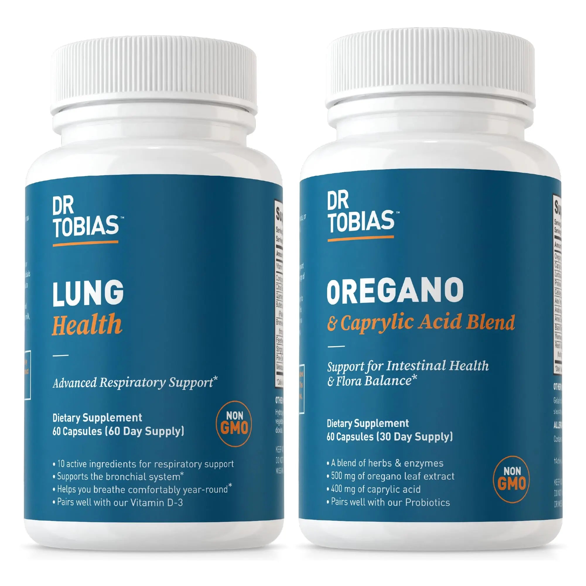 Dr. Tobias Lung Health and Oregano & Caprylic Acid Blend, Supports Lung Cleanse & Detox, Intestinal Health, Immune Support with Prebiotics & Herbs for Women & Men Dr. TobiasAu supplements