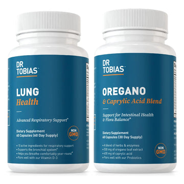 Dr. Tobias Lung Health and Oregano & Caprylic Acid Blend, Supports Lung Cleanse & Detox, Intestinal Health, Immune Support with Prebiotics & Herbs for Women & Men Dr. TobiasAu supplements