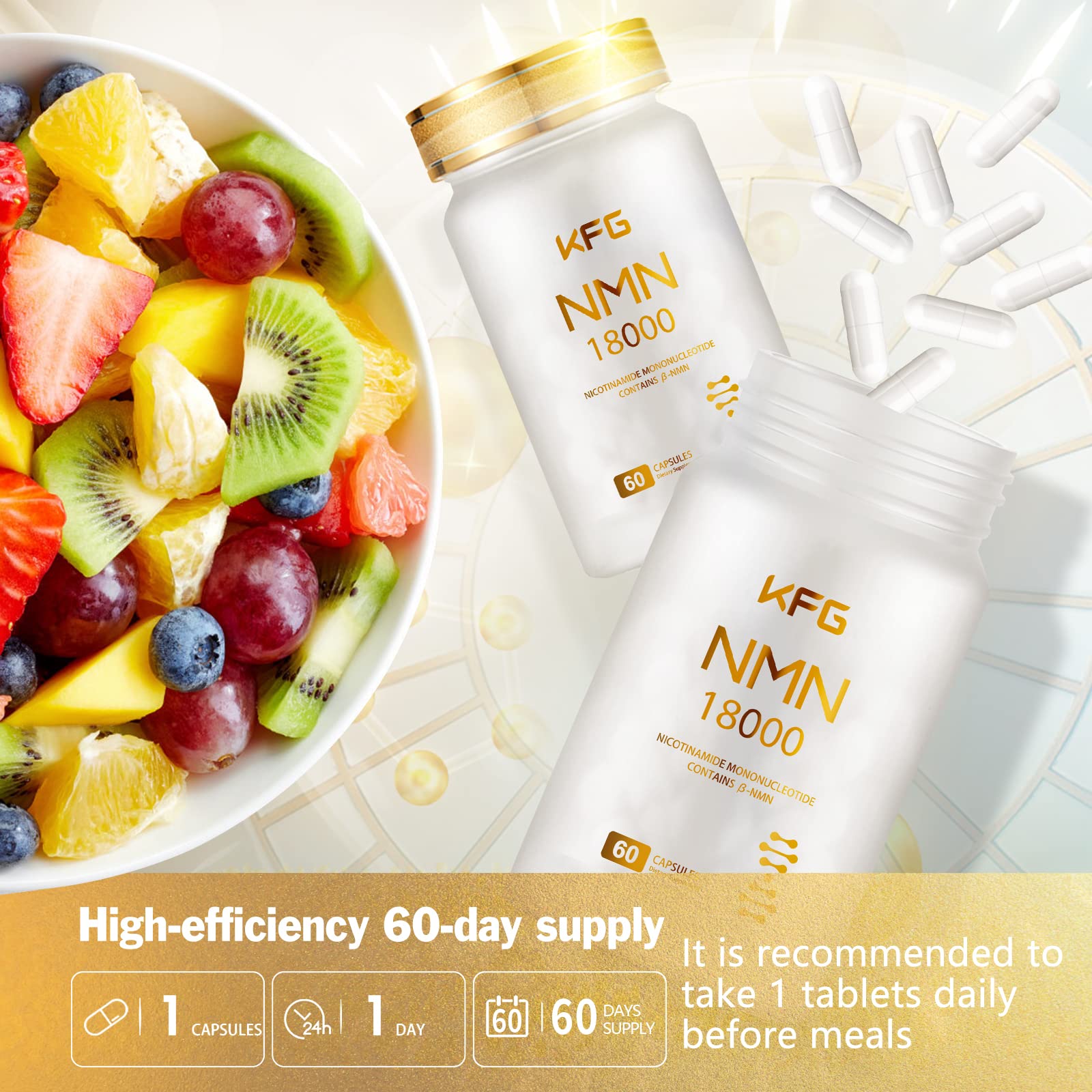 KFG NMN 18000 - NMN Nicotinamide Mononucleotide Supplement with Resveratrol, Stabilized Form & 99% High Purity to Boost NAD+ Levels for DNA Repair Supplement,for Healthy Aging,60 Capsules KFGAu supplements